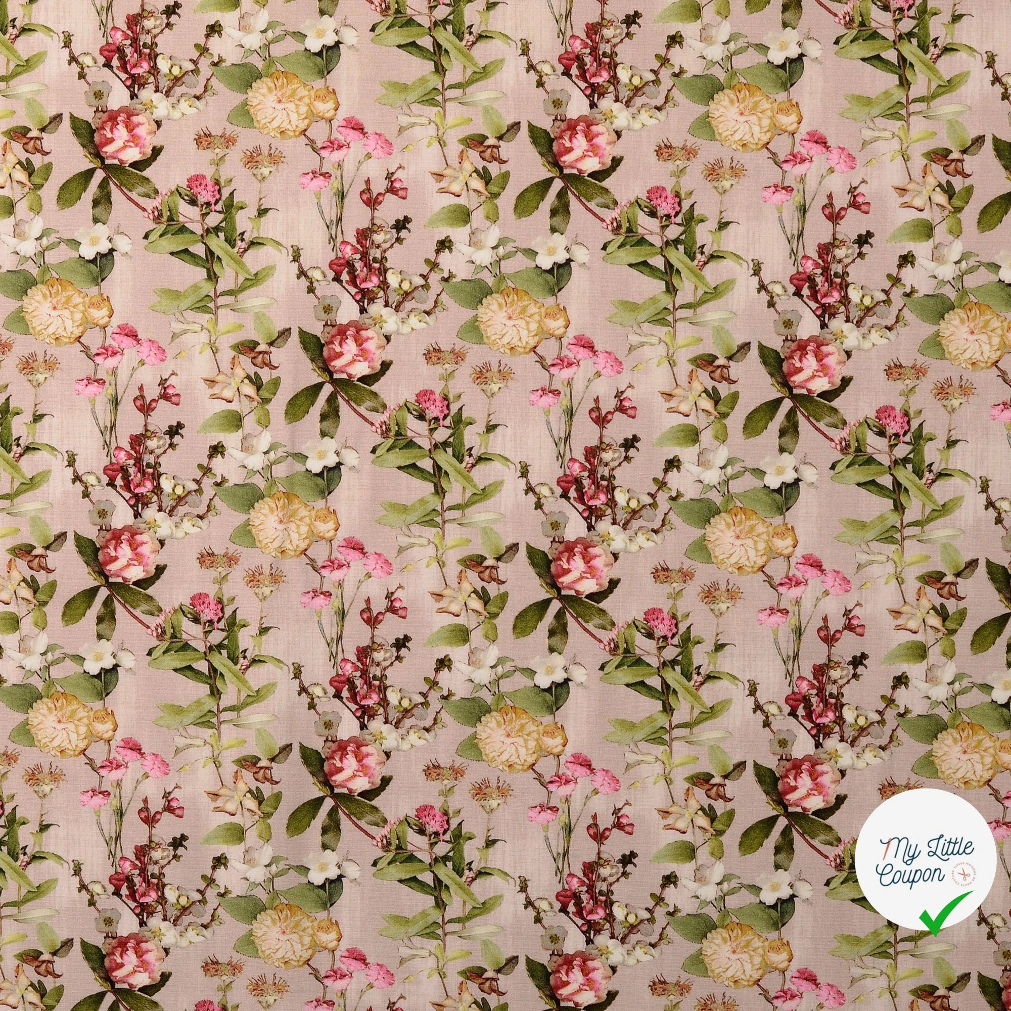POPELINE DE COTON FLEURS ROSE POUDRÉ - My Little Coupon