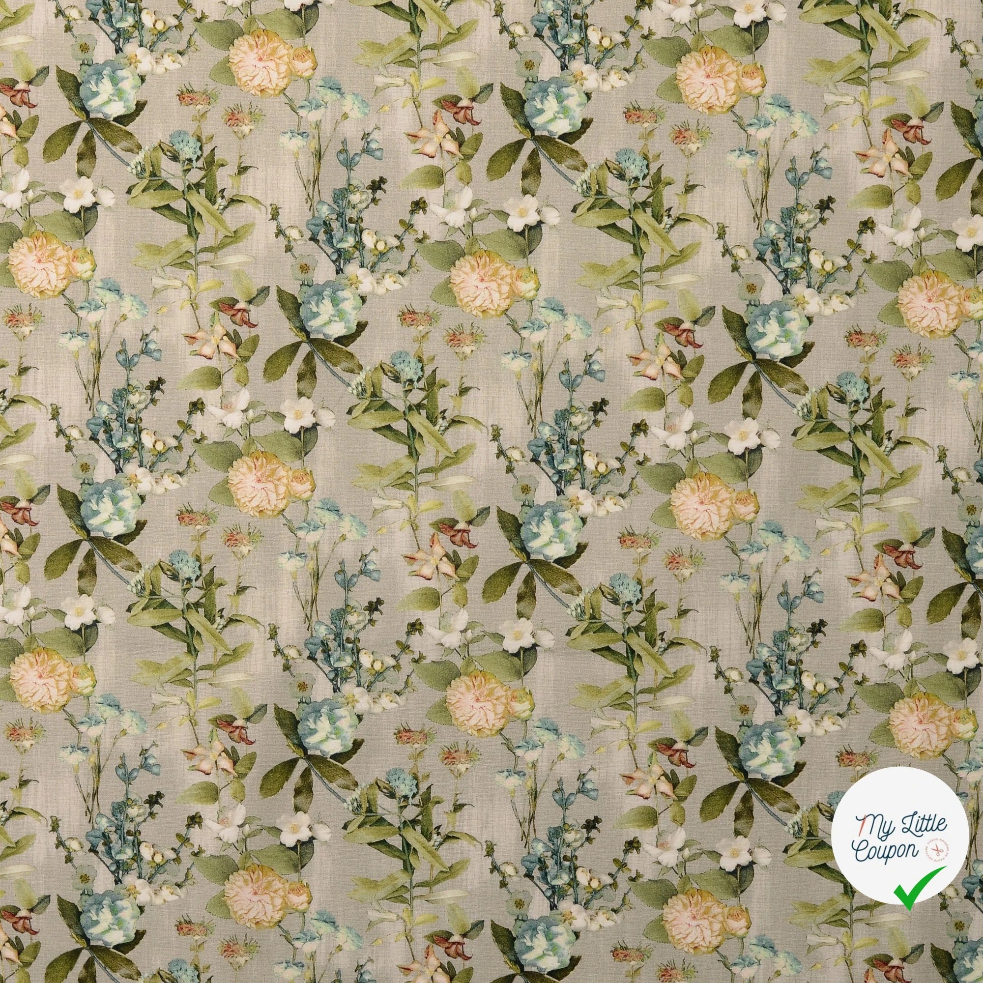 POPELINE DE COTON FLEURS VERT-GRIS - My Little Coupon