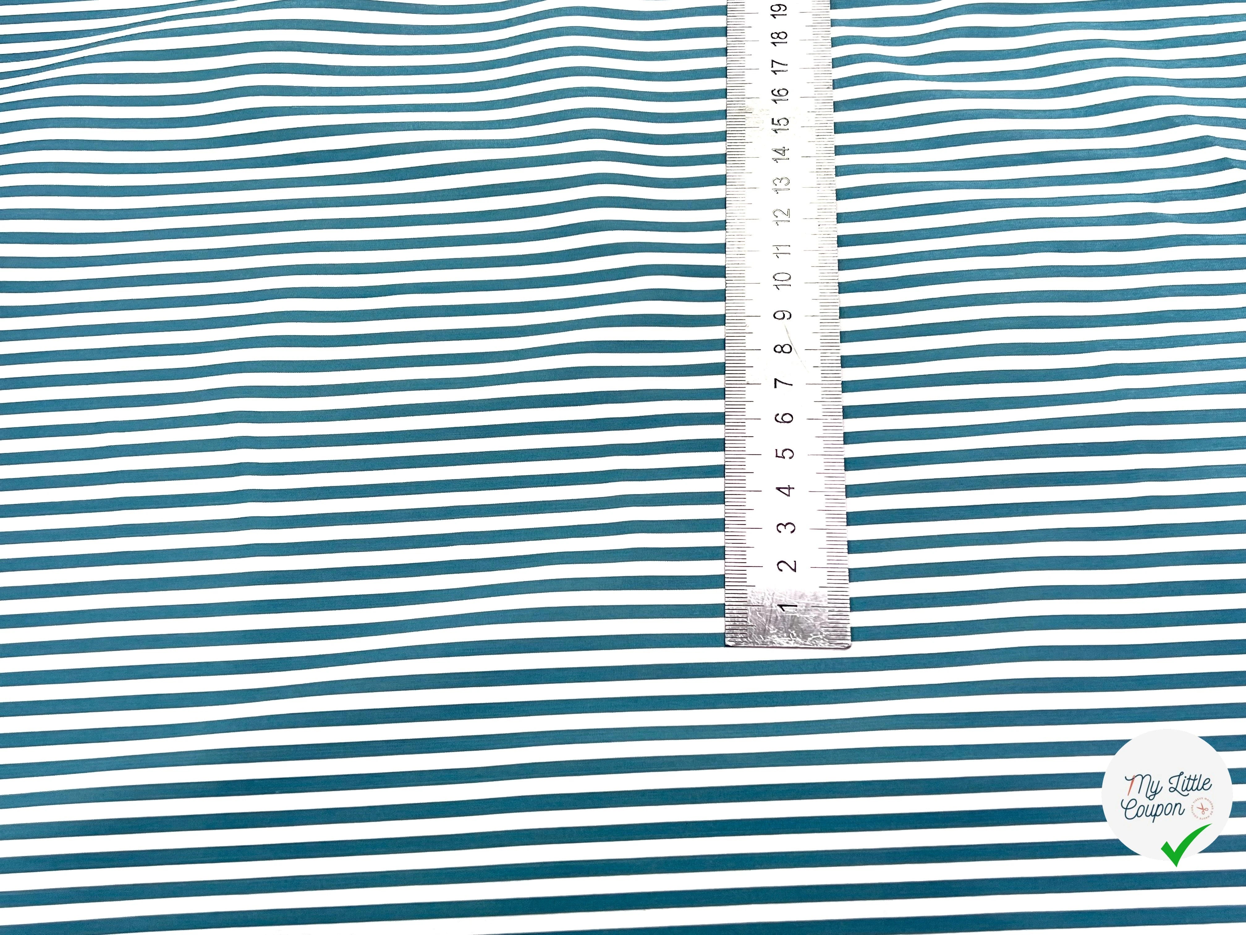 POPELINE DE COTON FLUIDE STRETCH À RAYURES BLEU TEAL - My Little Coupon