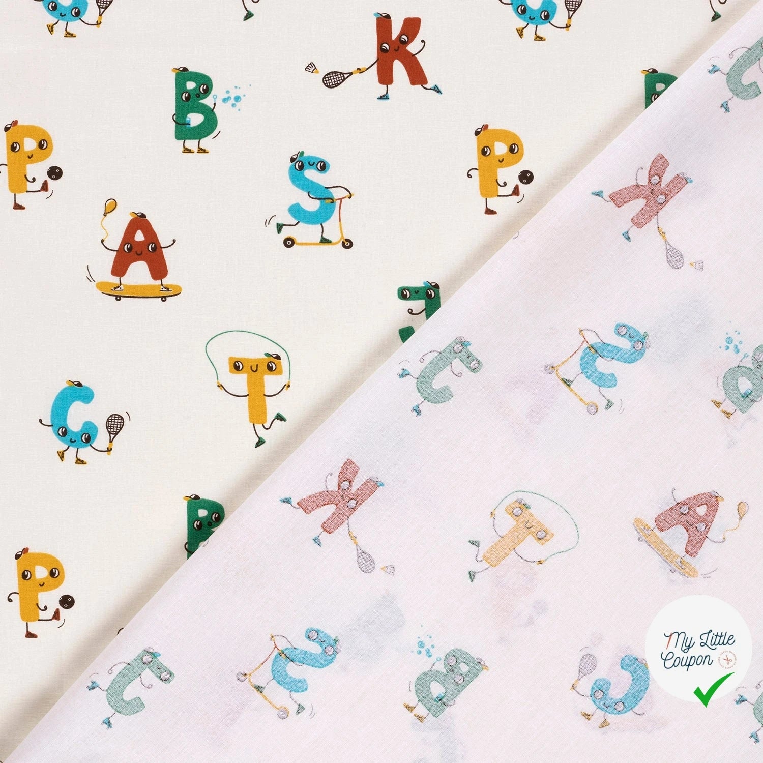 POPELINE DE COTON IMPRIMÉ LETTRES BLANC CASSÉ - My Little Coupon
