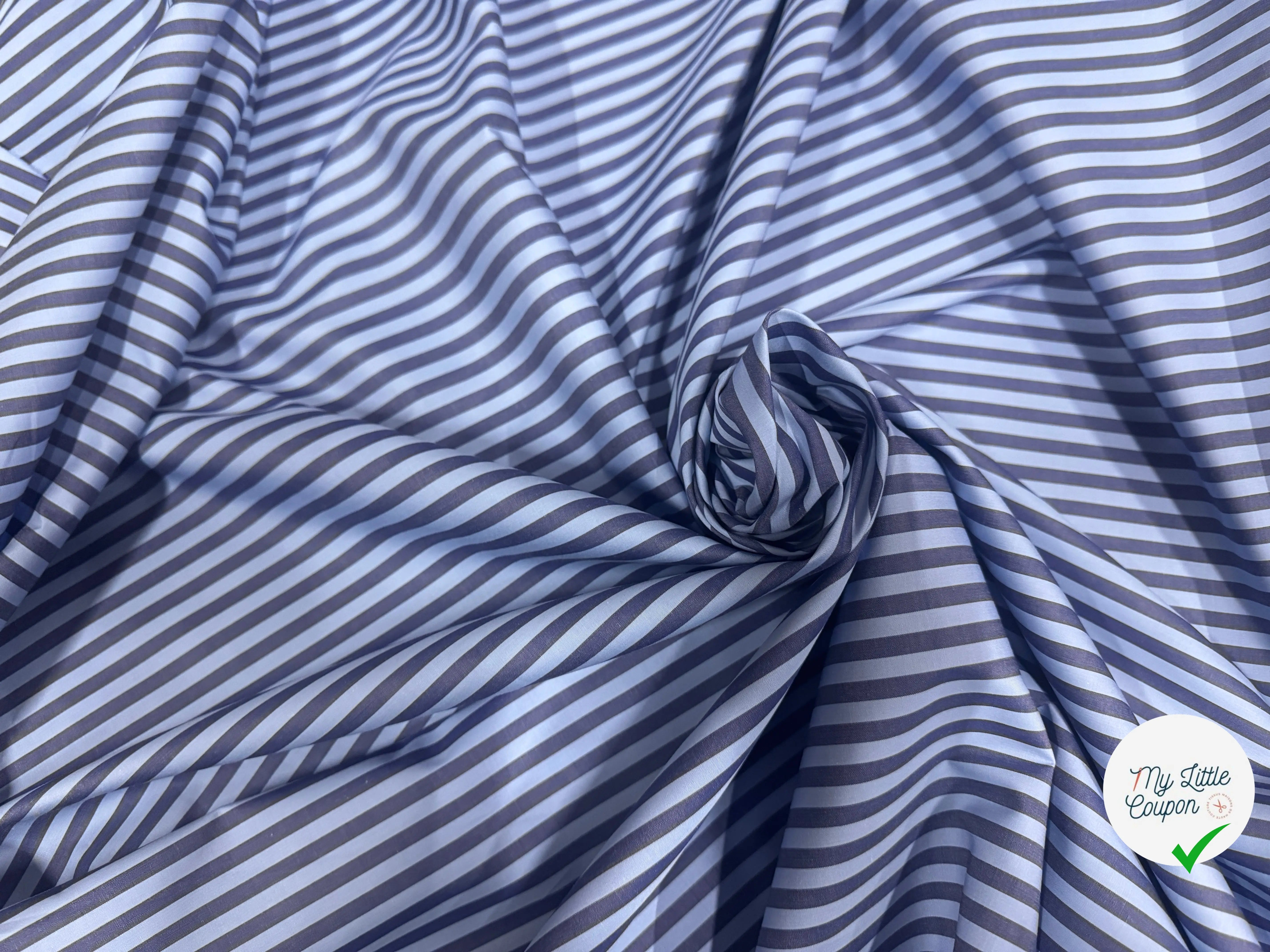 POPELINE DE COTON OEKOTEX RAYURES BLEU SUR BLEU - My Little Coupon