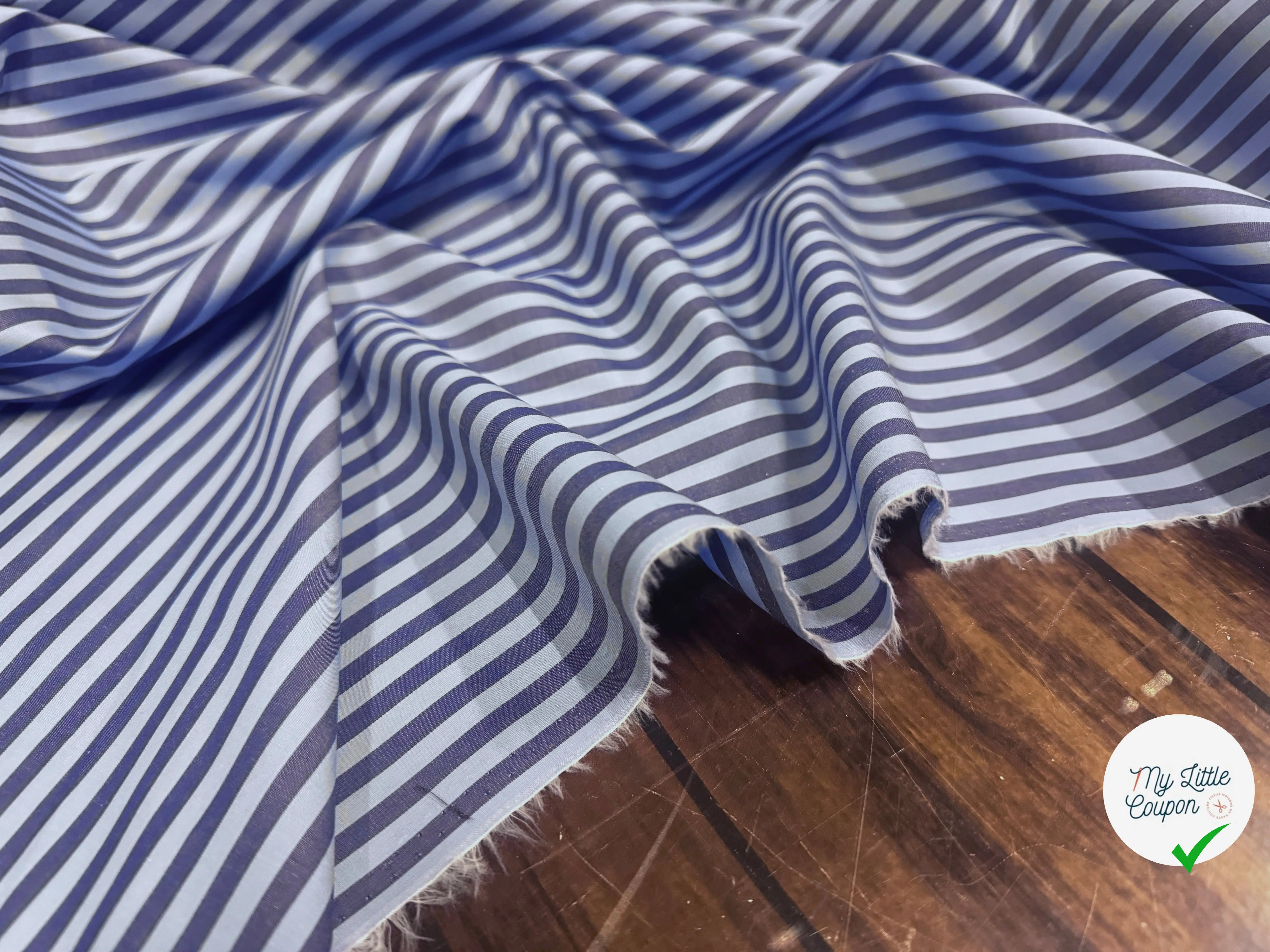 POPELINE DE COTON OEKOTEX RAYURES BLEU SUR BLEU - My Little Coupon