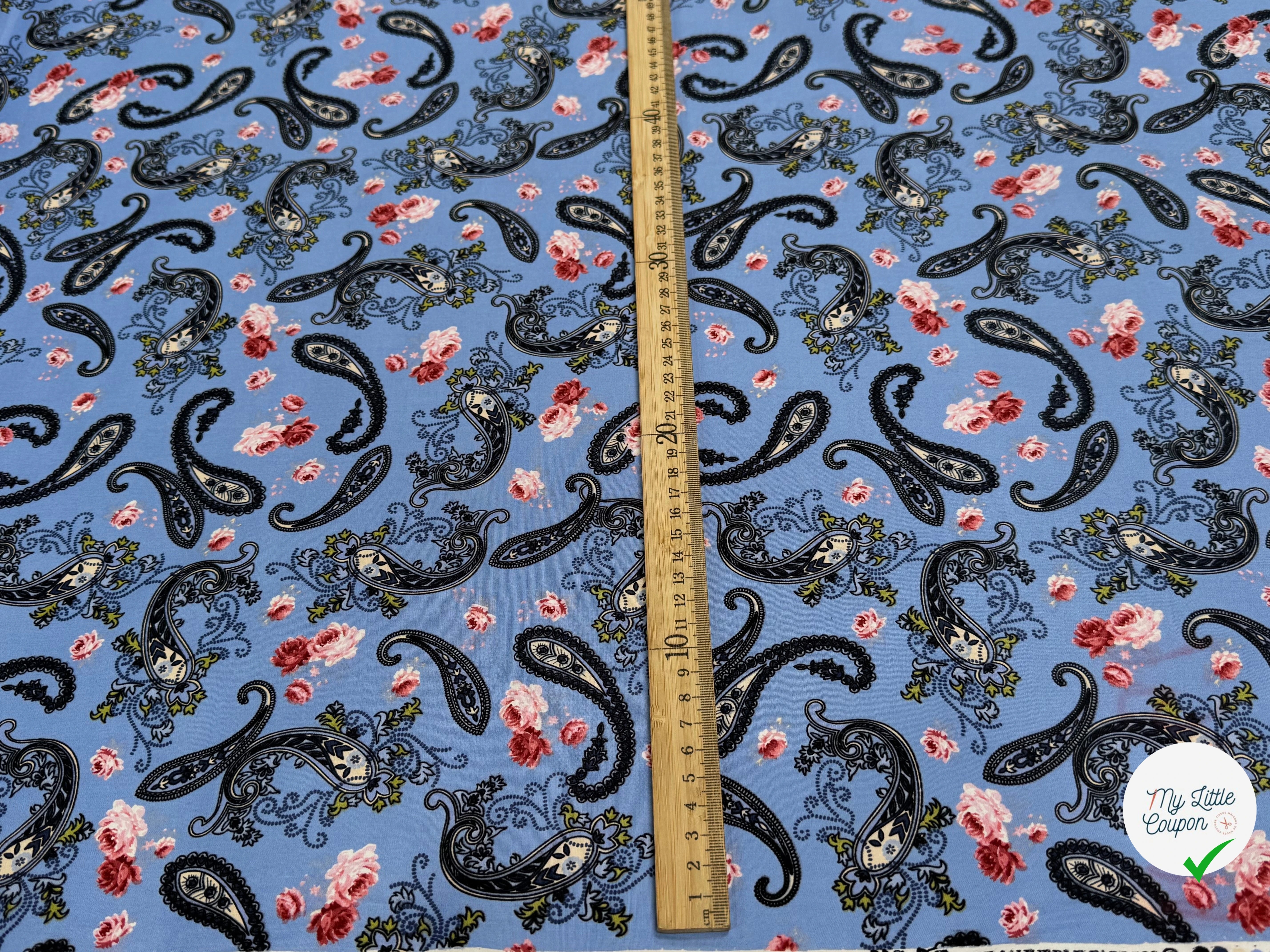 POPELINE DE COTON PAISLEY BLEU - My Little Coupon
