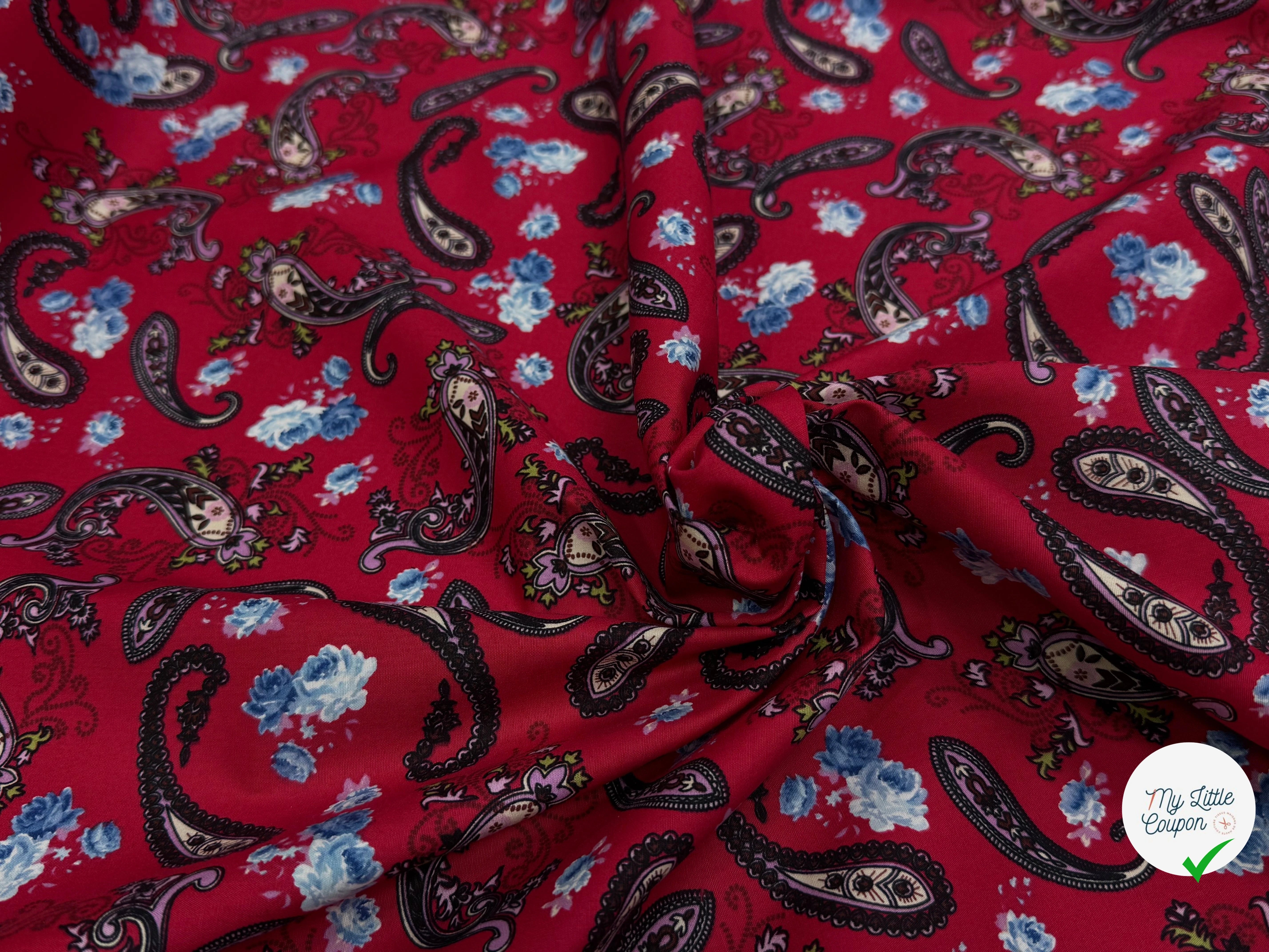 POPELINE DE COTON PAISLEY ROUGE - My Little Coupon