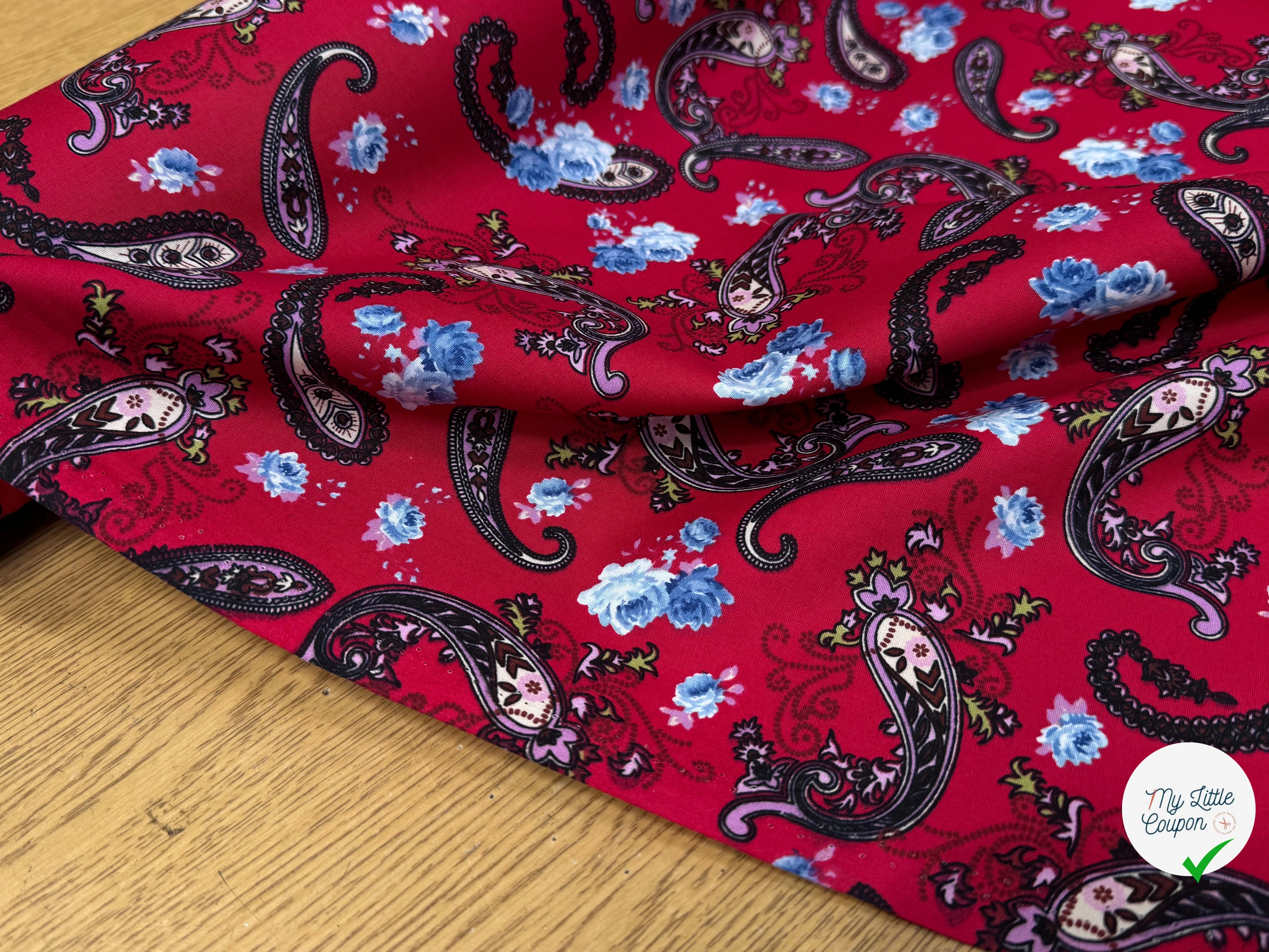 POPELINE DE COTON PAISLEY ROUGE - My Little Coupon
