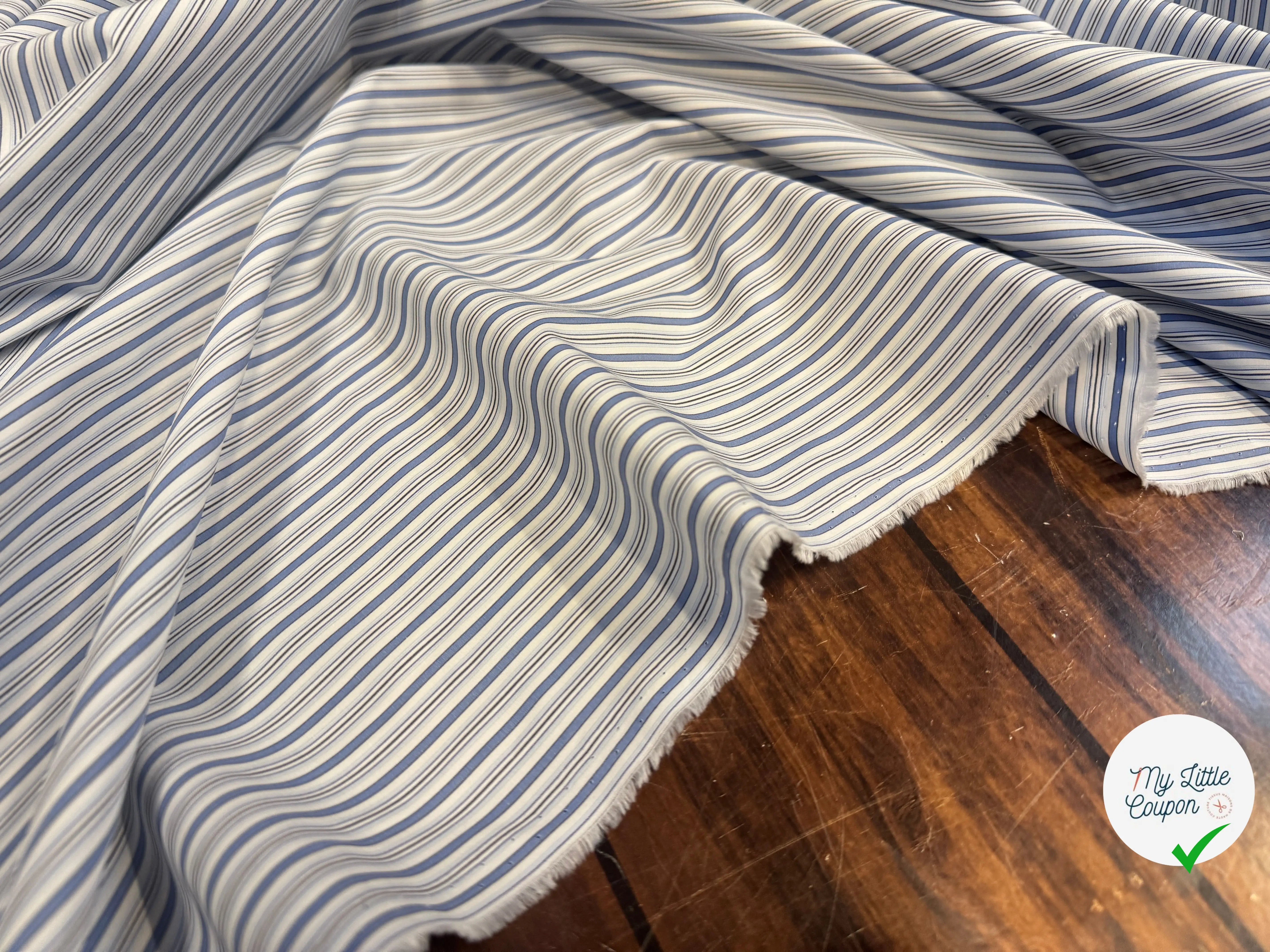 POPELINE DE COTON RAYURES BLEU BLANC - My Little Coupon