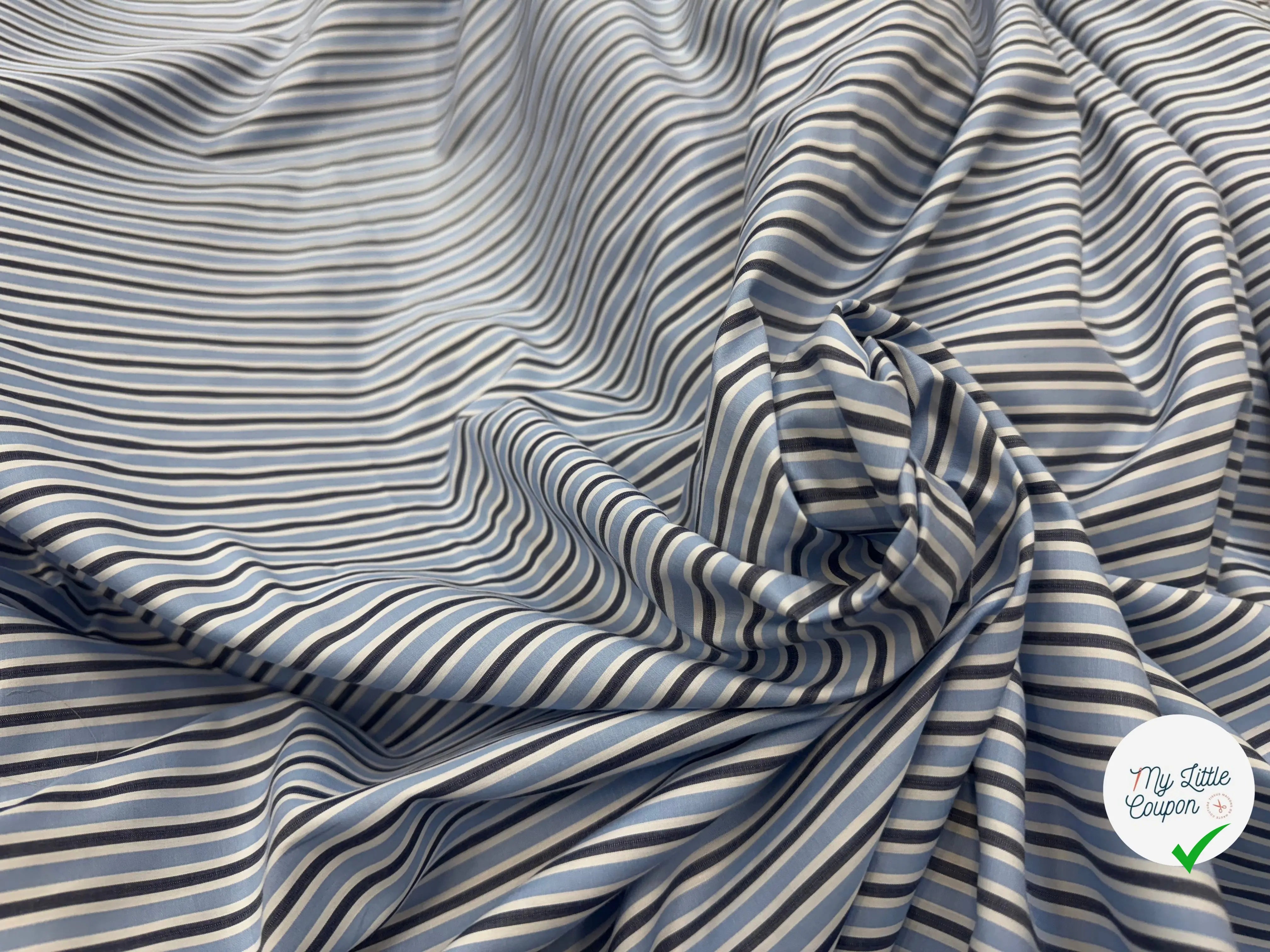 POPELINE DE COTON RAYURES BLEU & BLEU MARINE - My Little Coupon