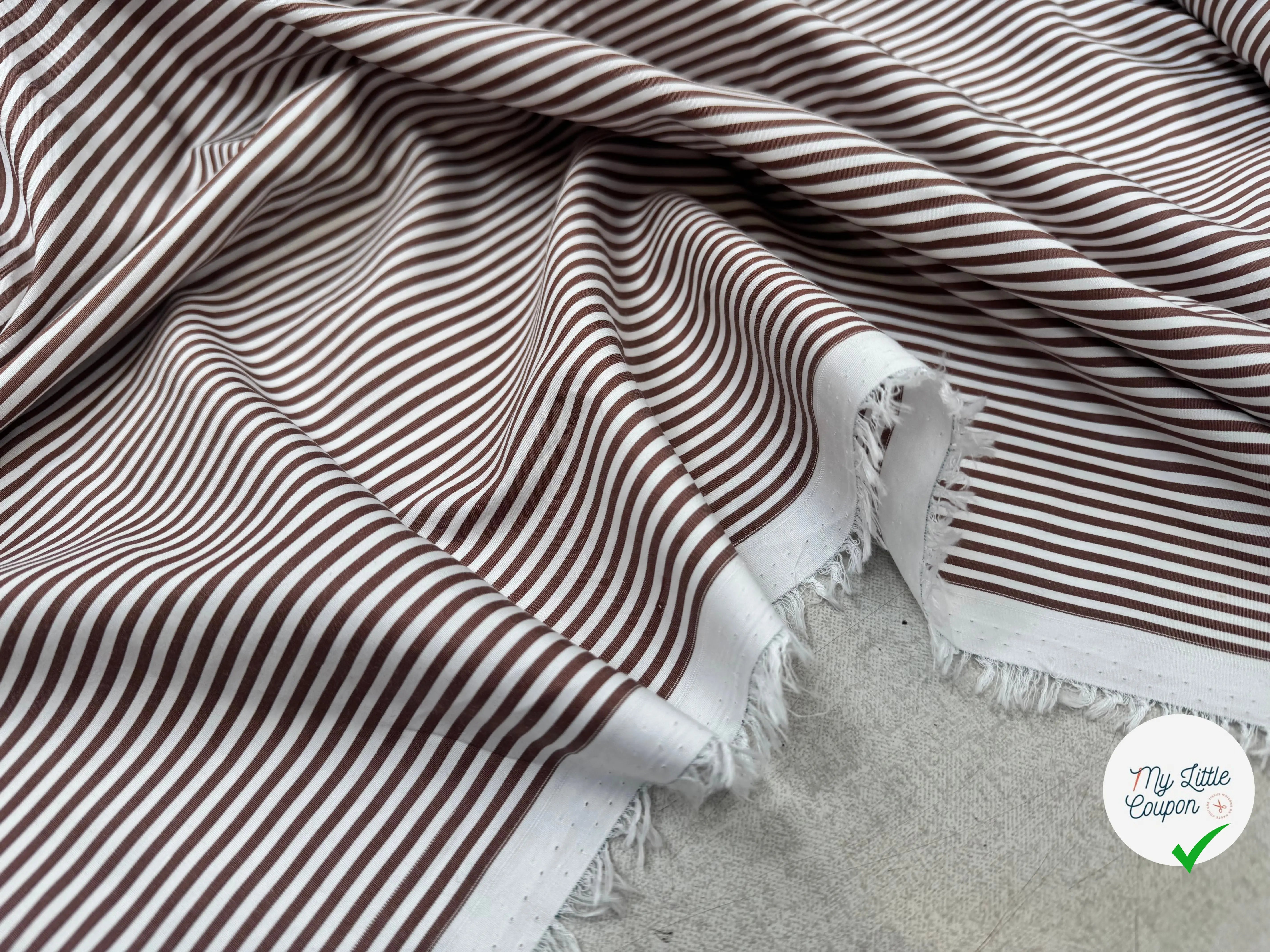 POPELINE DE COTON RAYURES MARRON - My Little Coupon