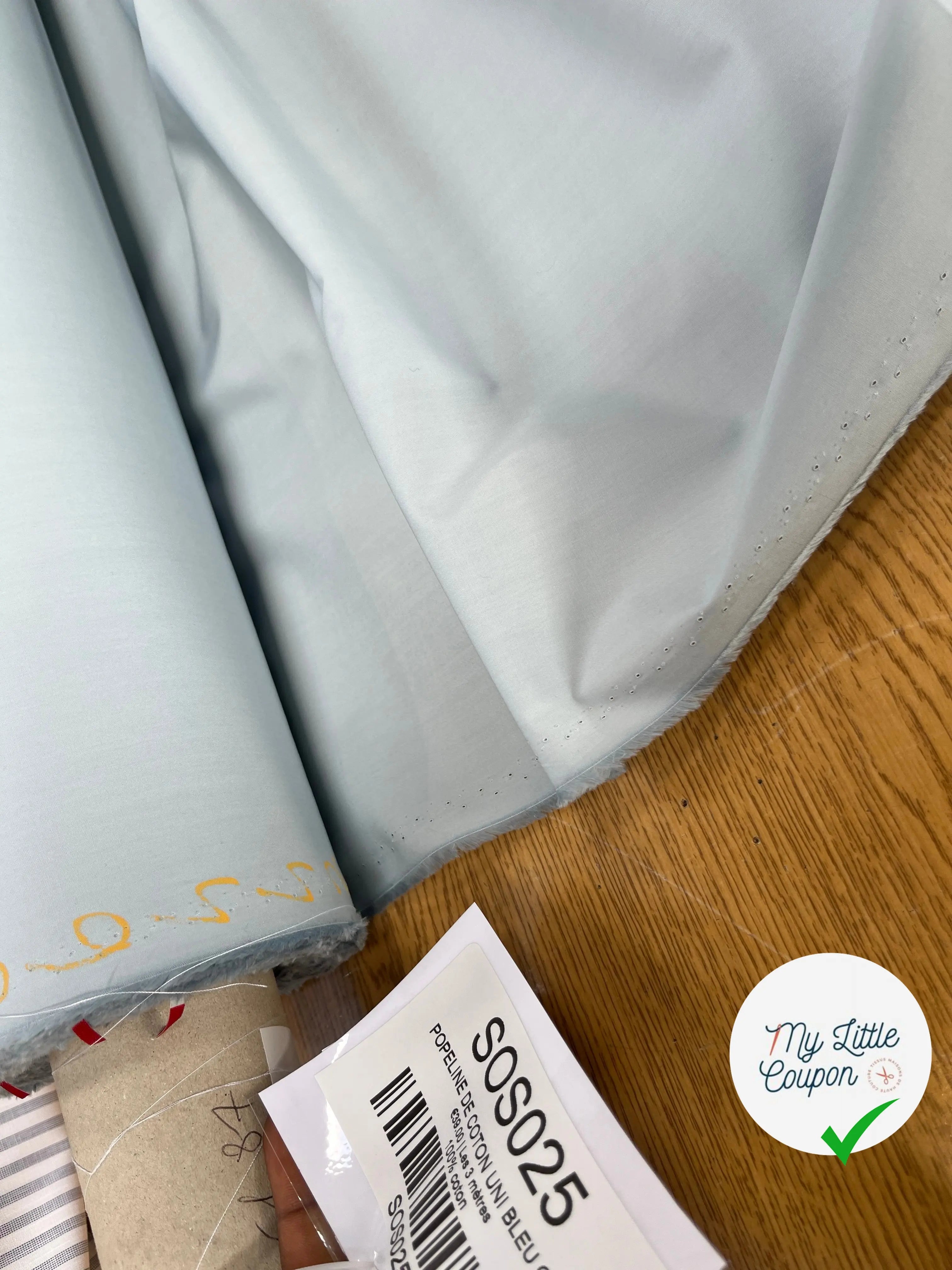 POPELINE DE COTON UNI BLEU CIEL - My Little Coupon