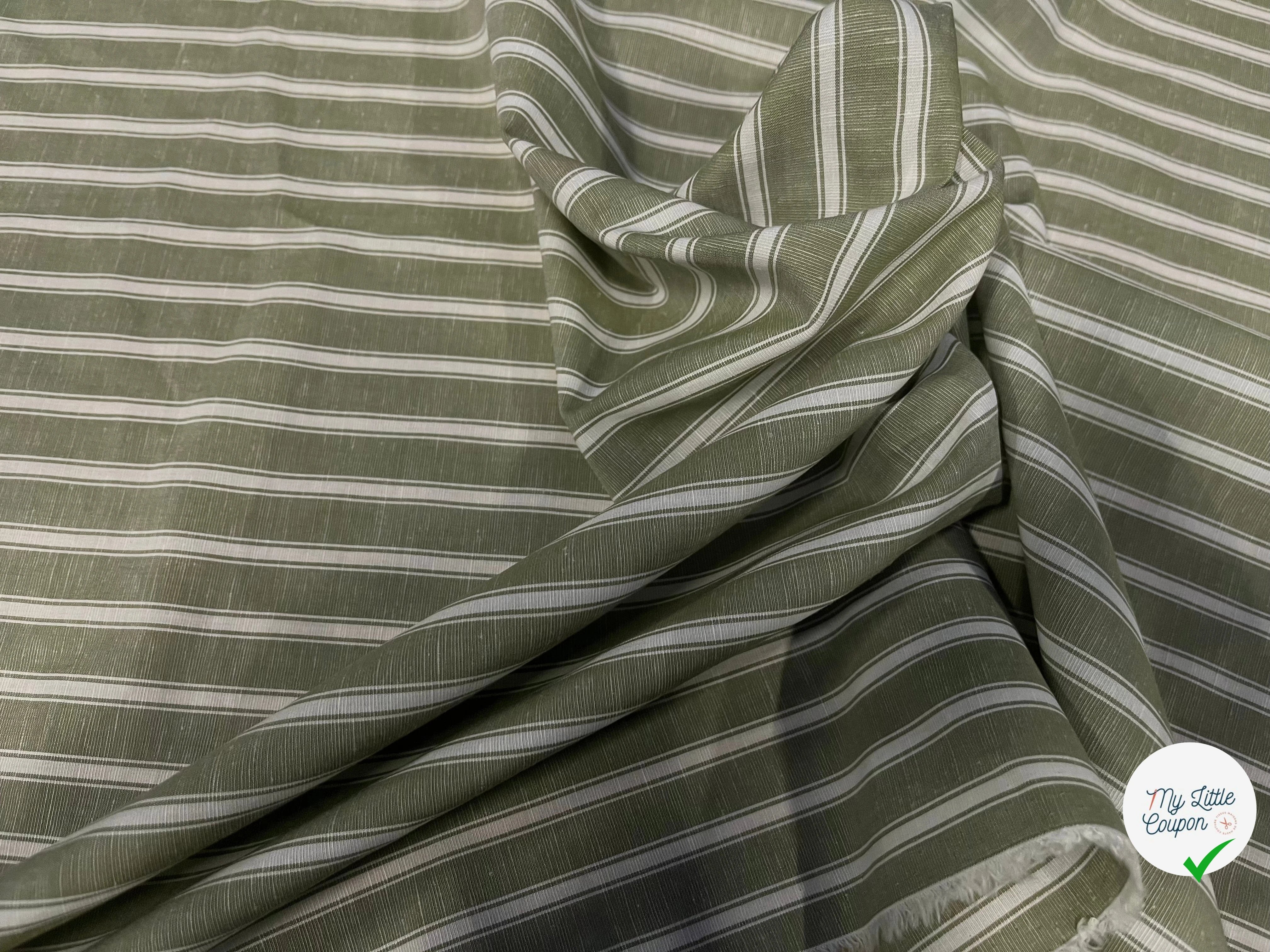 GREEN COTTON POPLIN WITH WHITE STRIPES PARALLEL TO THE HEM - My Little Coupon