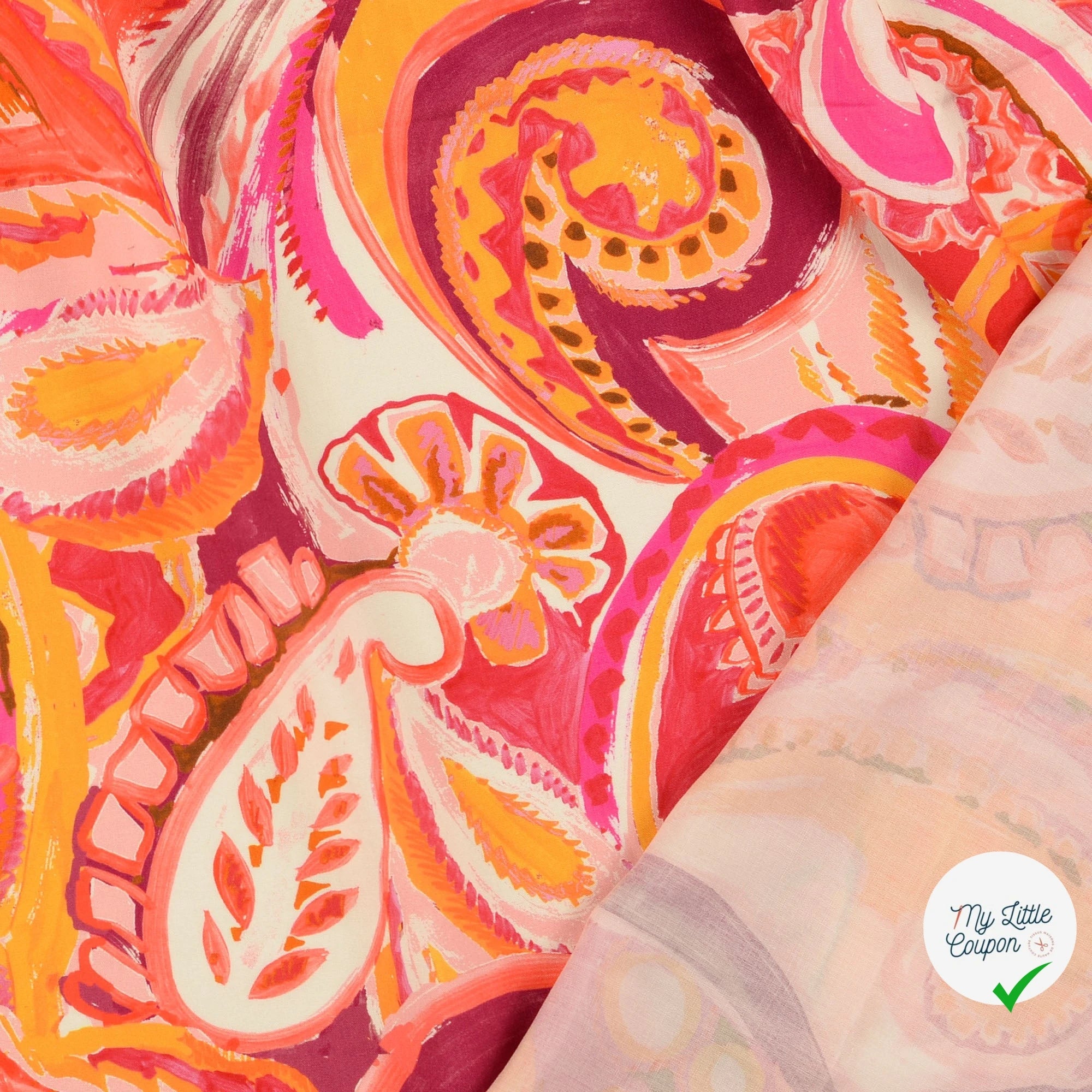 POPELINE DE VISCOSE 100%CV PAISLEY IMPRIMÉ NUMÉRIQUE ROUGE ORANGE - My Little Coupon