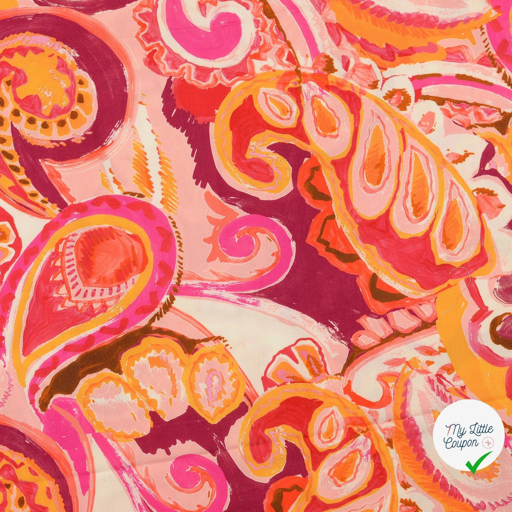 POPELINE DE VISCOSE 100%CV PAISLEY IMPRIMÉ NUMÉRIQUE ROUGE ORANGE - My Little Coupon