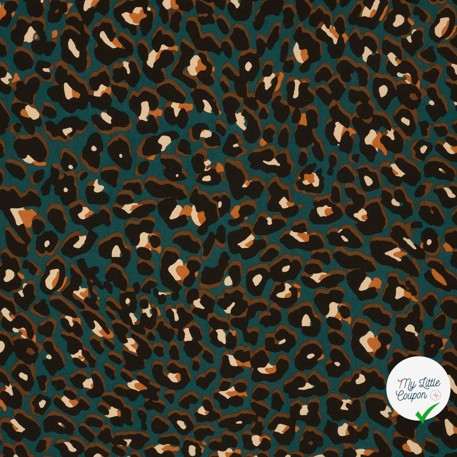 POPELINE DE VISCOSE FLEURS BLEU CANARD - My Little Coupon