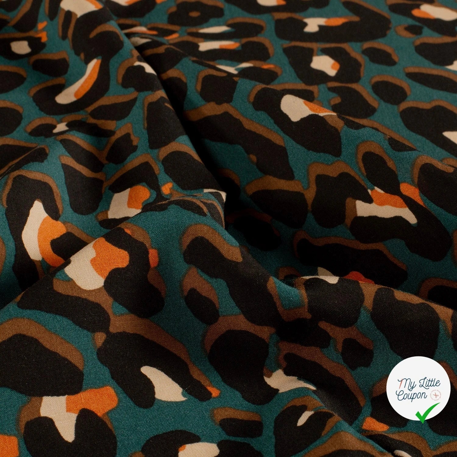POPELINE DE VISCOSE FLEURS BLEU CANARD - My Little Coupon