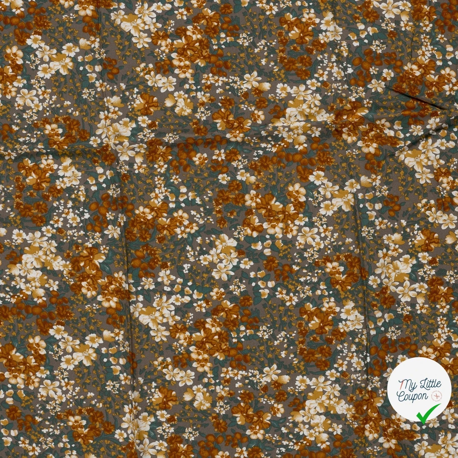 POPELINE DE VISCOSE FLEURS GRIS FONCÉ - My Little Coupon