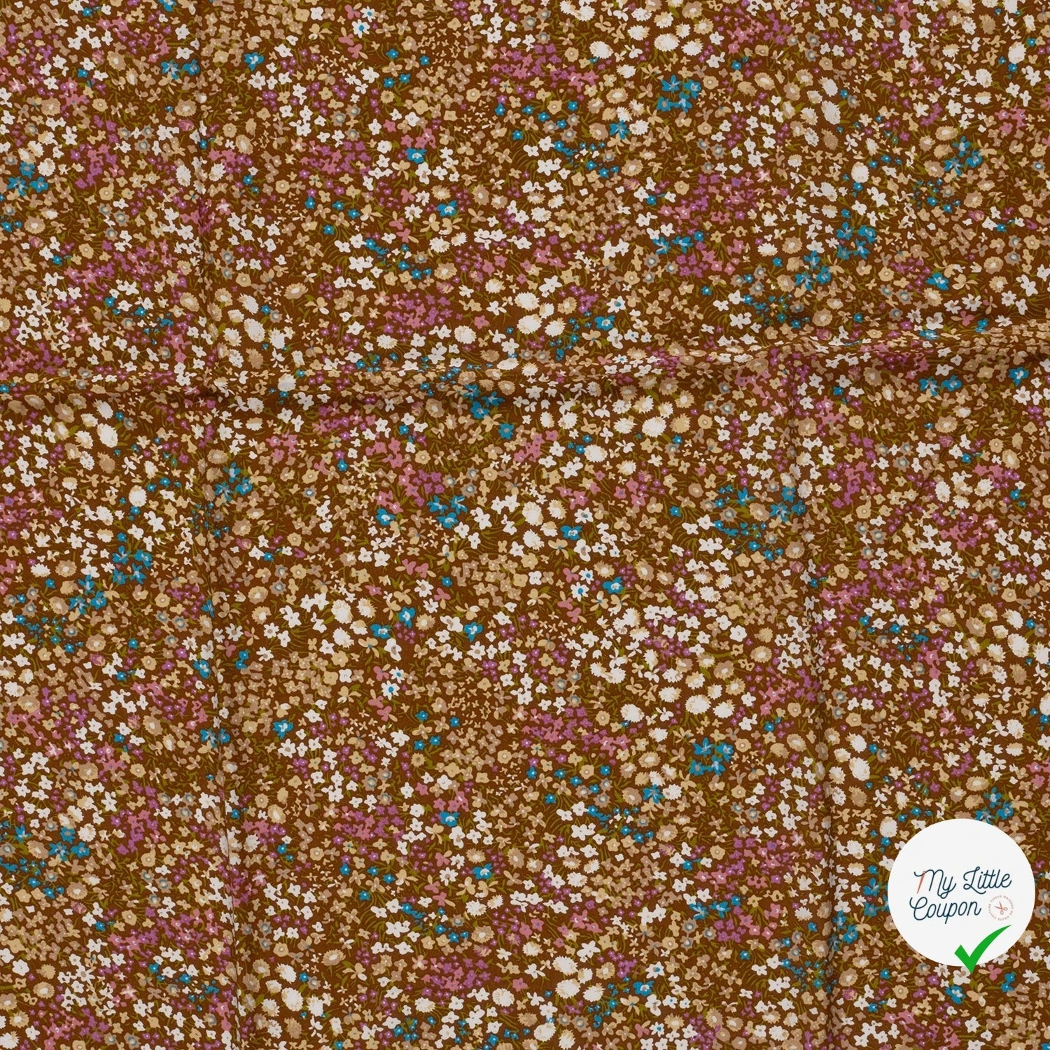 POPELINE DE VISCOSE FLEURS MARRON 2 - My Little Coupon