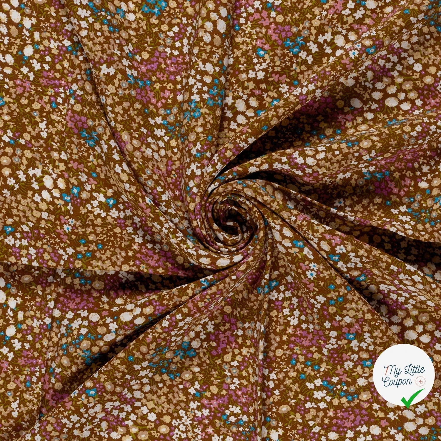POPELINE DE VISCOSE FLEURS MARRON 2 - My Little Coupon