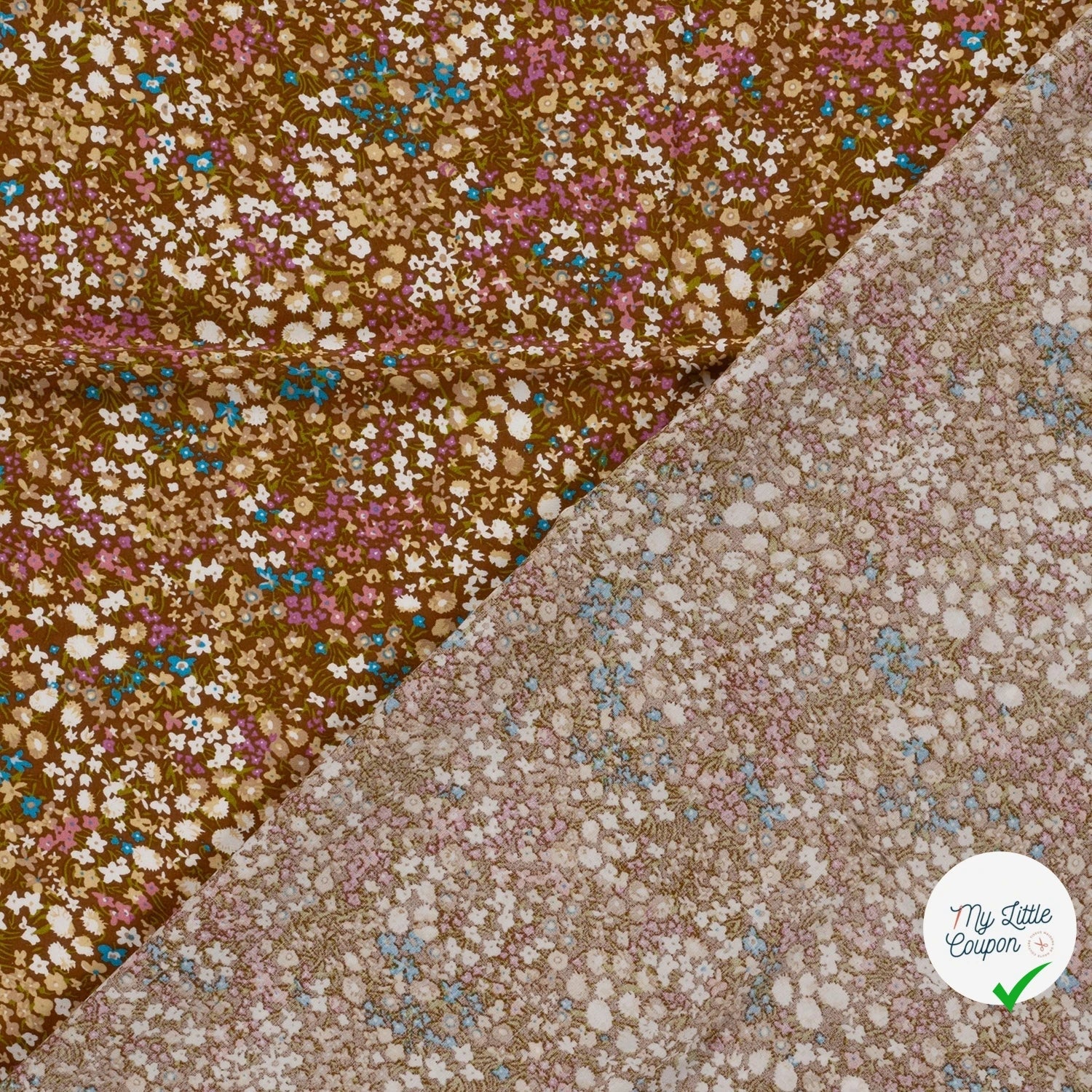 POPELINE DE VISCOSE FLEURS MARRON 2 - My Little Coupon