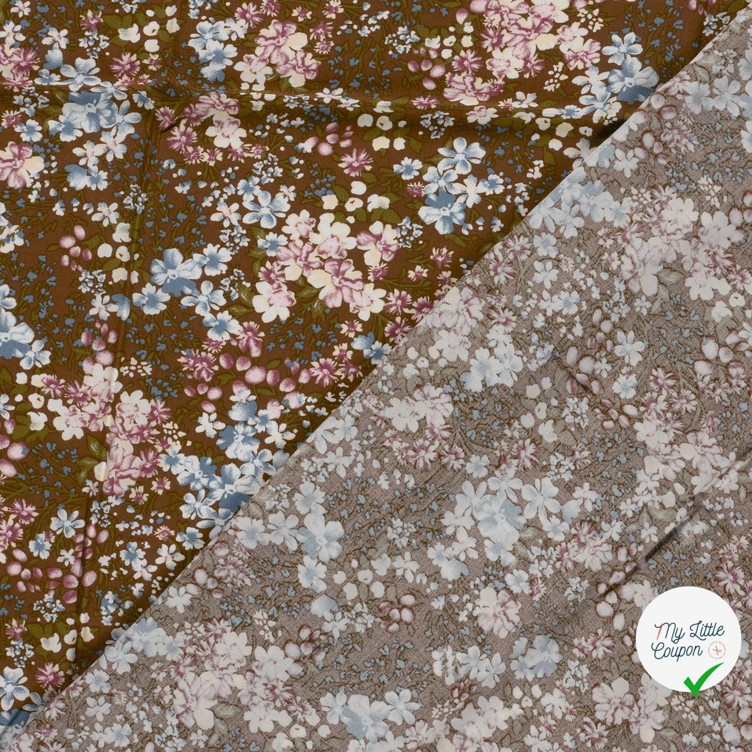 POPELINE DE VISCOSE FLEURS MARRON - My Little Coupon