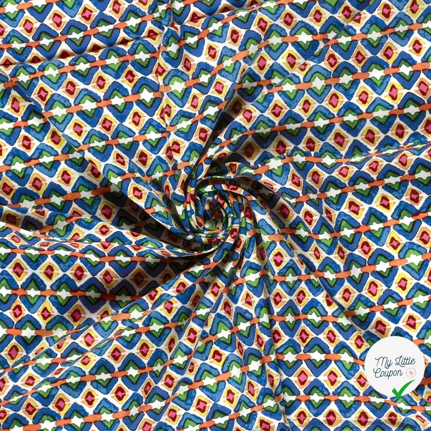 POPELINE DE VISCOSE IMPRIMÉ ABSTRAIT INDIGO - My Little Coupon