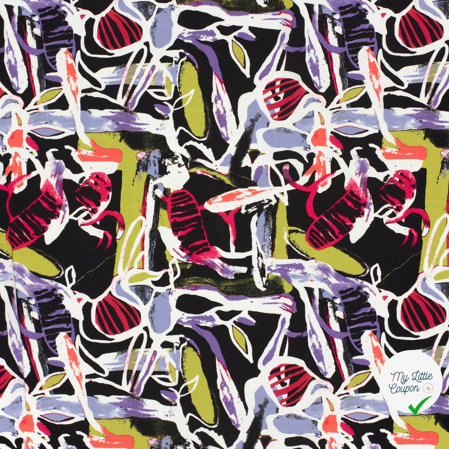POPELINE DE VISCOSE IMPRIMÉ ABSTRAIT POURPRE - My Little Coupon