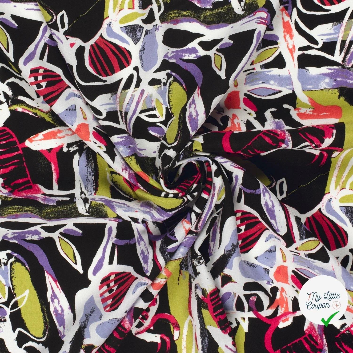 POPELINE DE VISCOSE IMPRIMÉ ABSTRAIT POURPRE - My Little Coupon