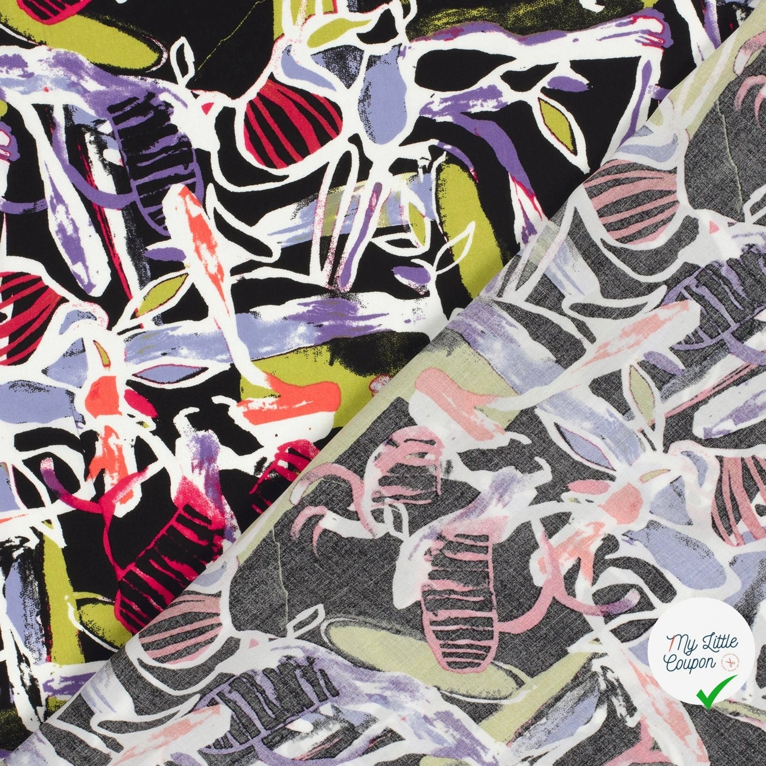 POPELINE DE VISCOSE IMPRIMÉ ABSTRAIT POURPRE - My Little Coupon