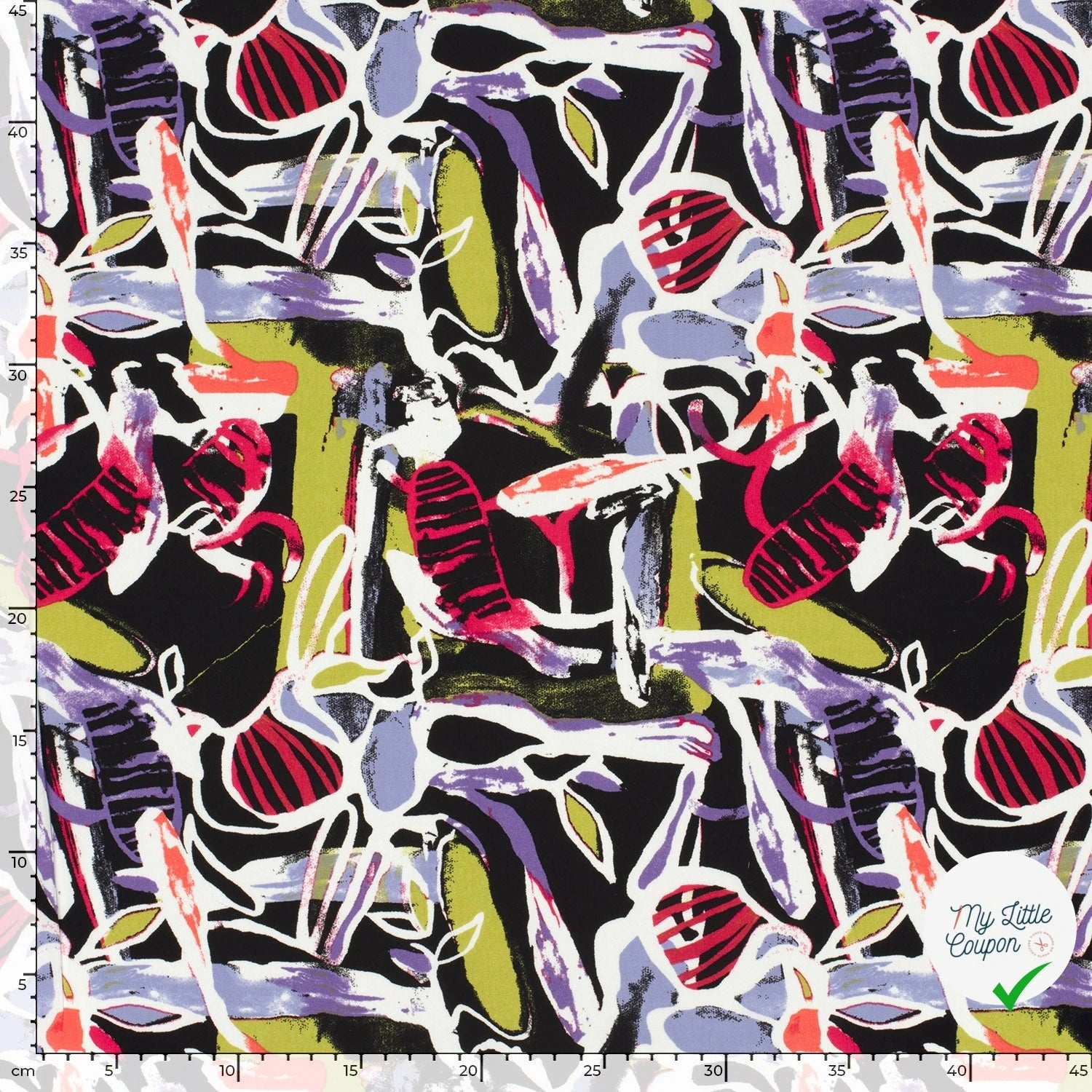 POPELINE DE VISCOSE IMPRIMÉ ABSTRAIT POURPRE - My Little Coupon