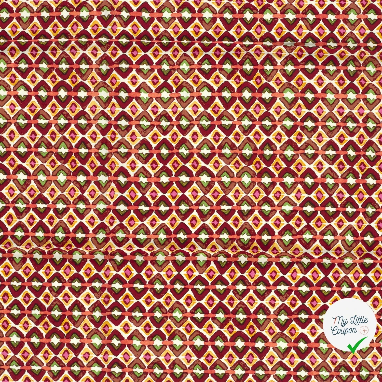 POPELINE DE VISCOSE IMPRIMÉ ABSTRAIT ROUGE BORDEAUX - My Little Coupon