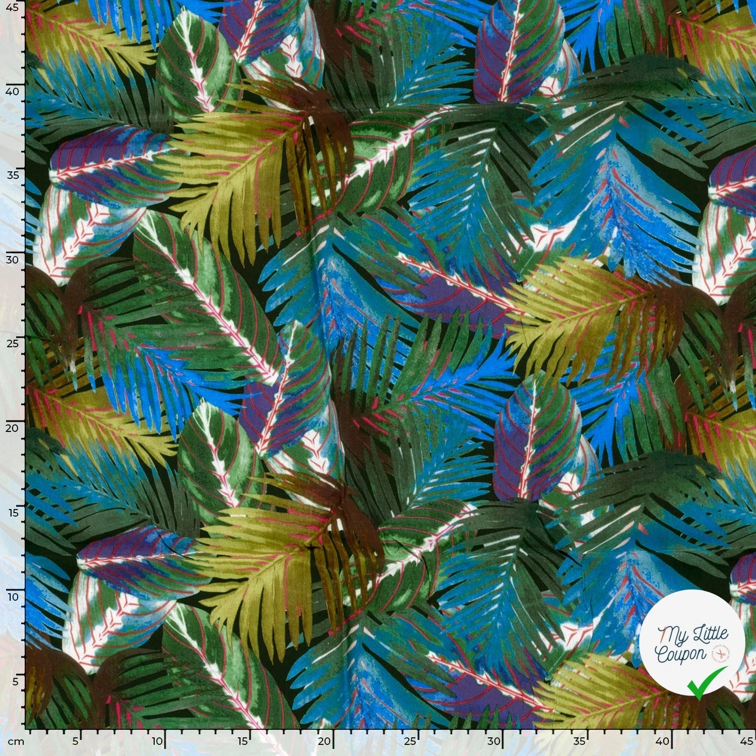 POPELINE DE VISCOSE IMPRIMÉ FEUILLES BLEU CANARD - My Little Coupon