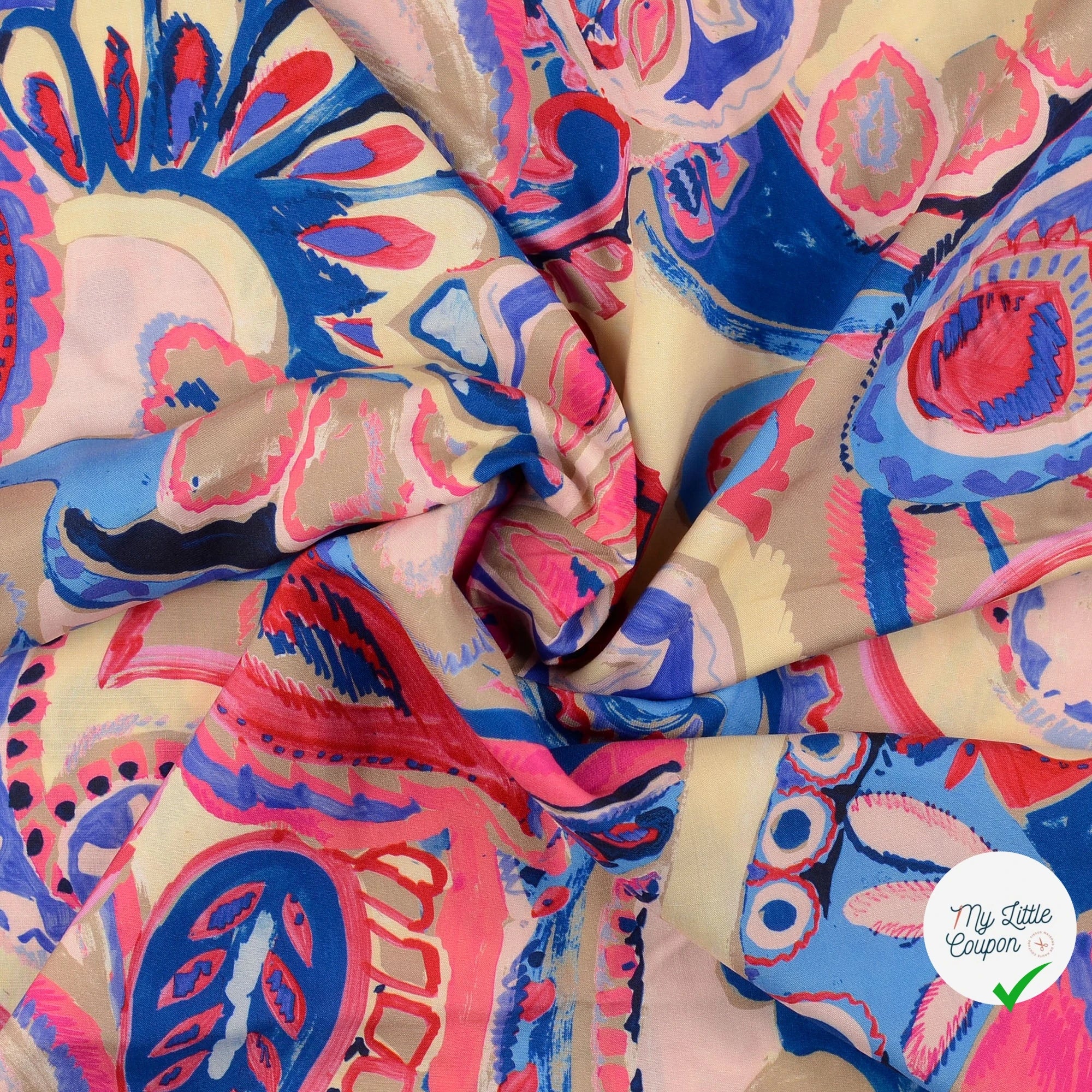 POPELINE DE VISCOSE PAISLEY IMPRIMÉ NUMÉRIQUE BLEU - My Little Coupon