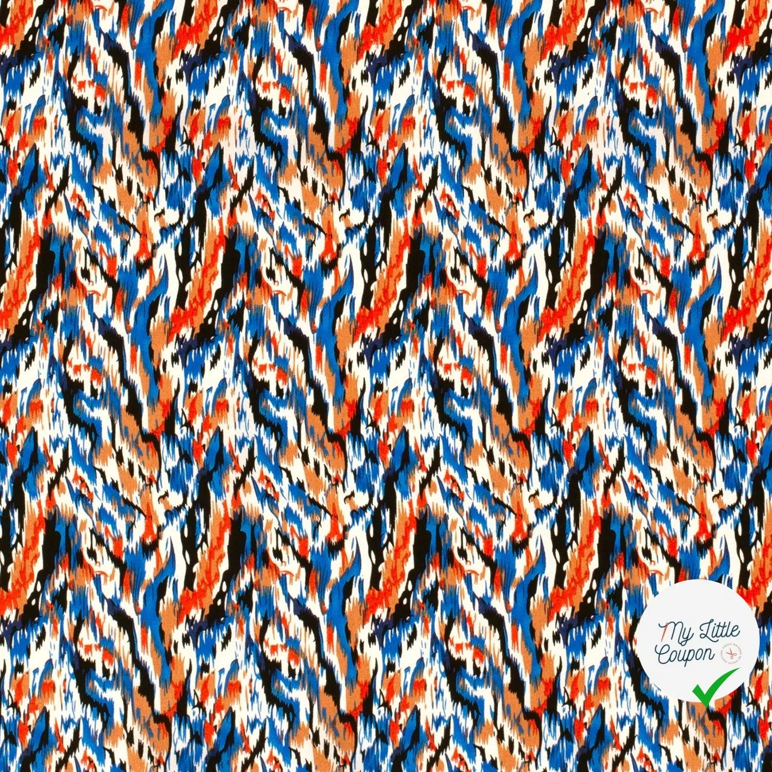 POPELINE DE VISCOSE TISSU IMPRIMÉ ABSTRAIT COBALT - My Little Coupon