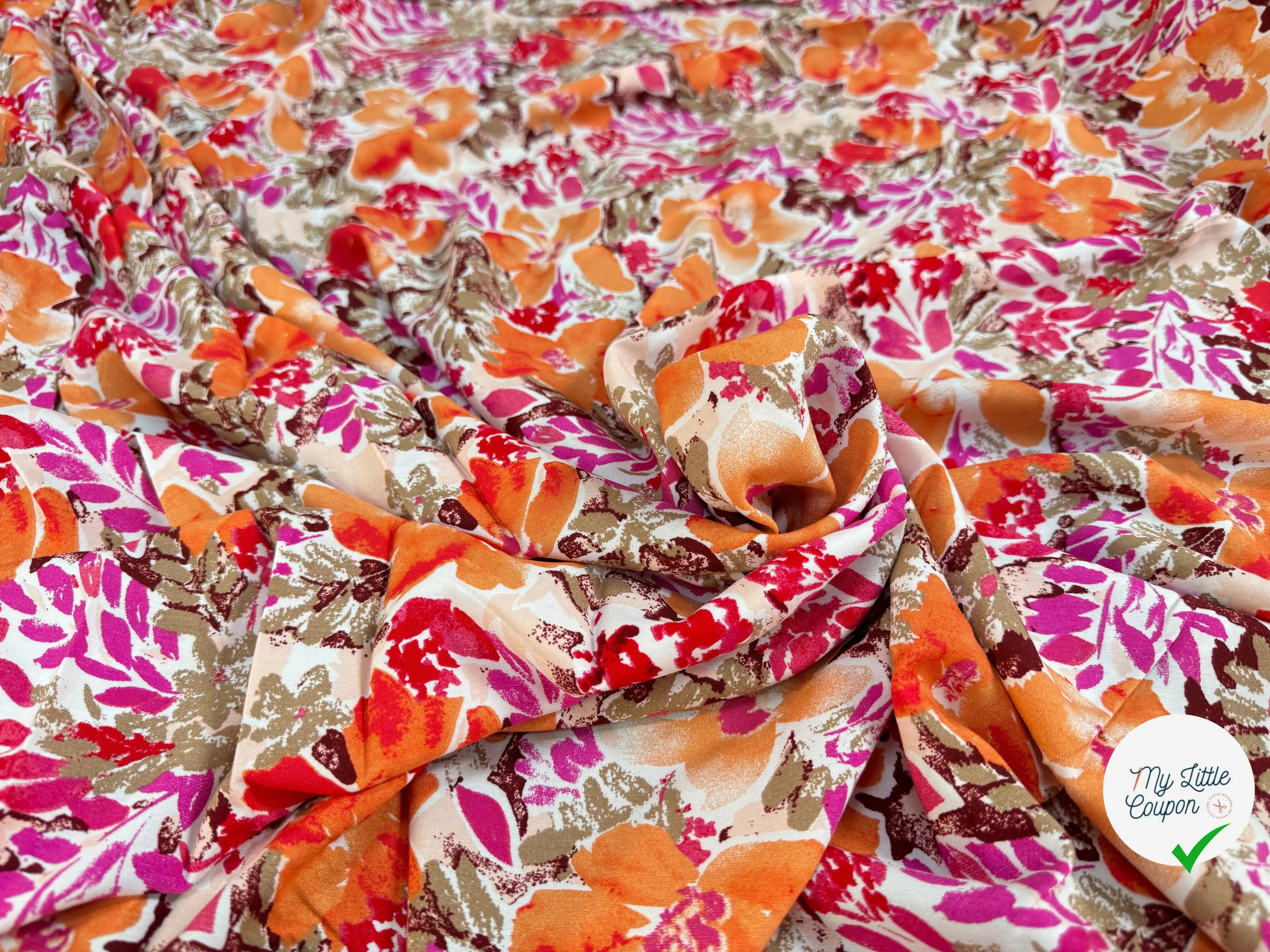 POPELINE DE VISCOSE TISSU IMPRIMÉ FLEURS FUCHSIA - My Little Coupon
