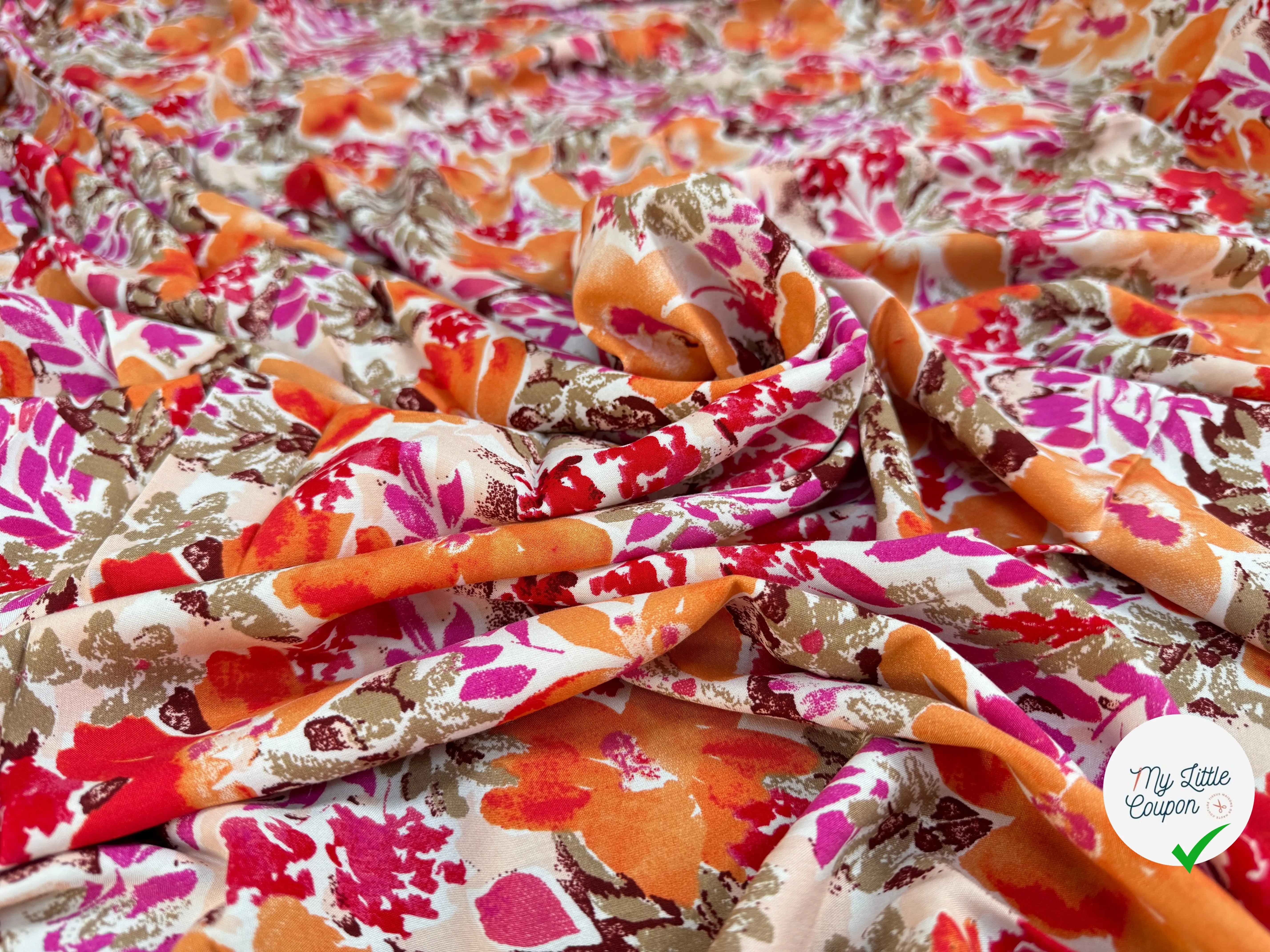 POPELINE DE VISCOSE TISSU IMPRIMÉ FLEURS FUCHSIA - My Little Coupon
