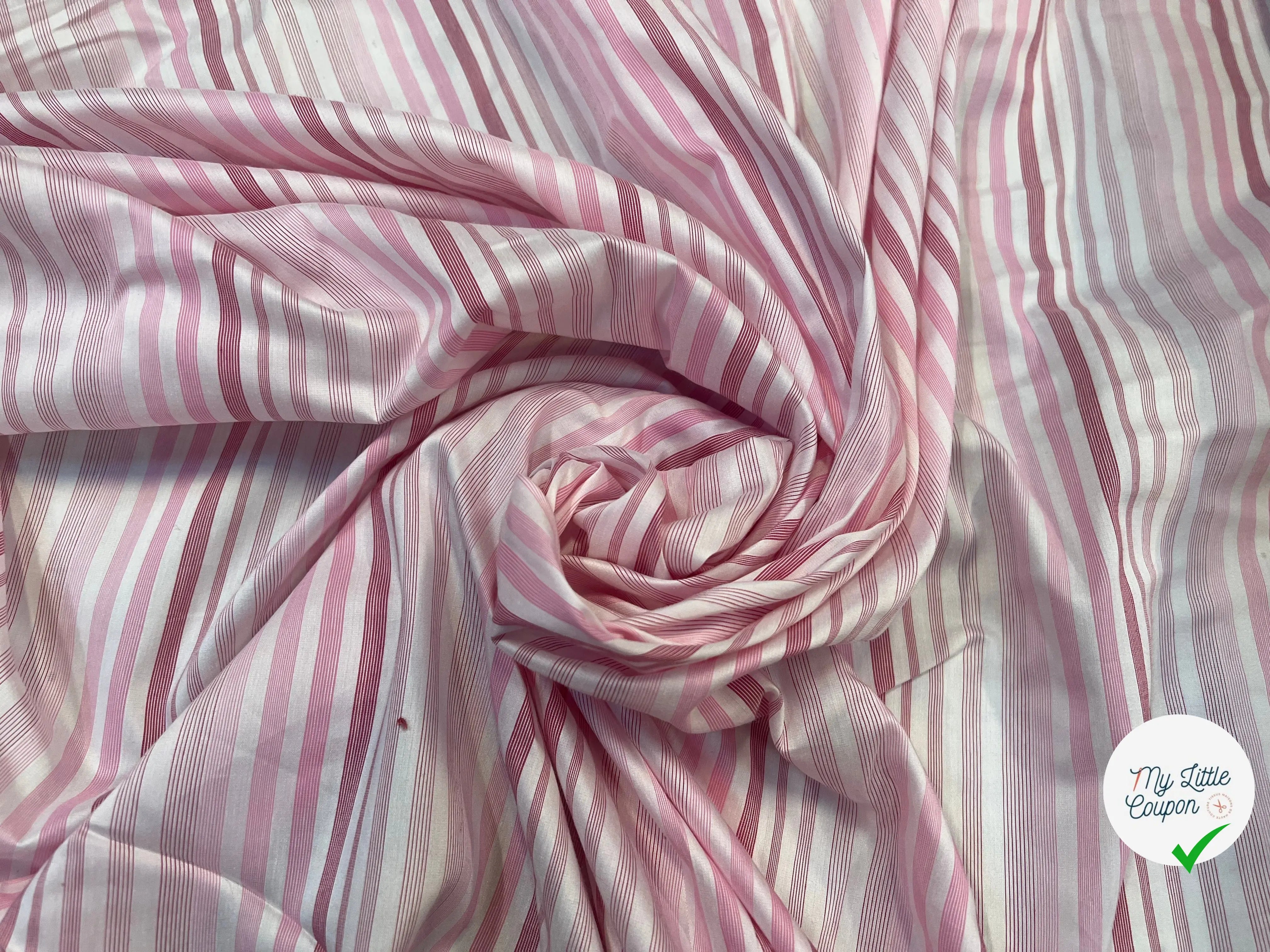 POPELINE EMERISEE COTON RAYURES ROSES - My Little Coupon