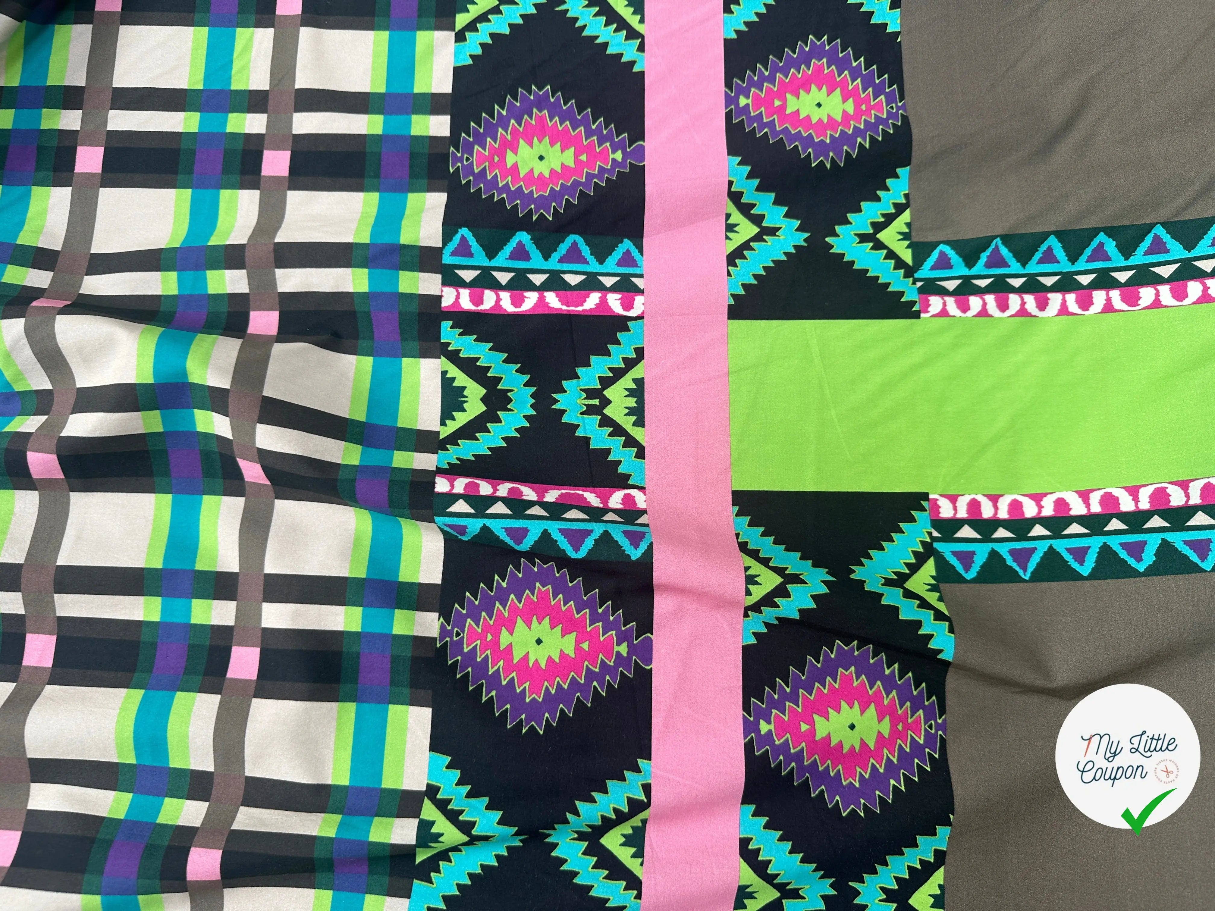 POPELINE IMPRIMÉE À GROS MOTIFS PERU ET TARTAN TENDANCE BEIGE - My Little Coupon