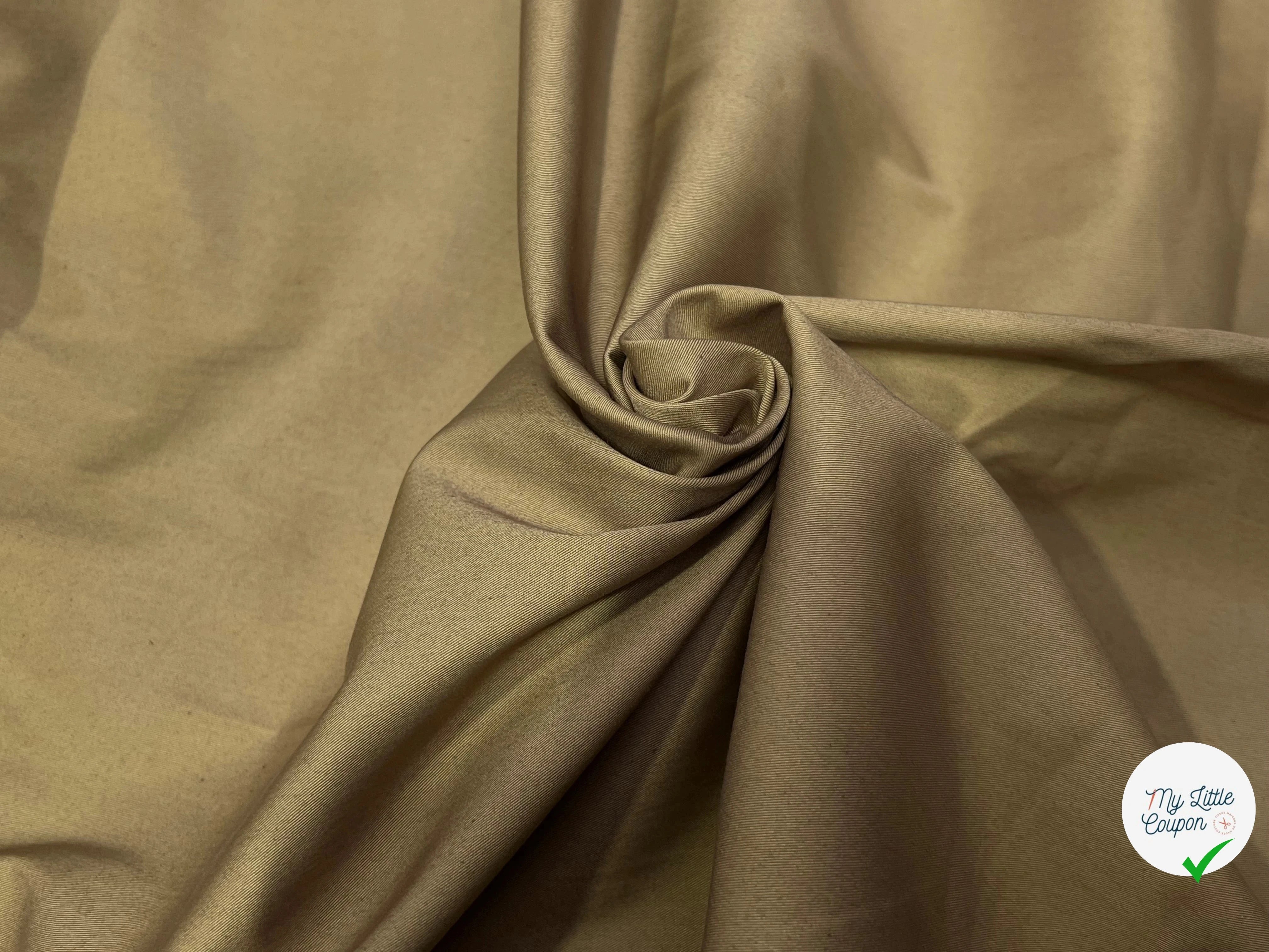 POPELINE LOURDE STRETCH BEIGE FONCÉ 98% COTON EFFET CRAQUANT - My Little Coupon