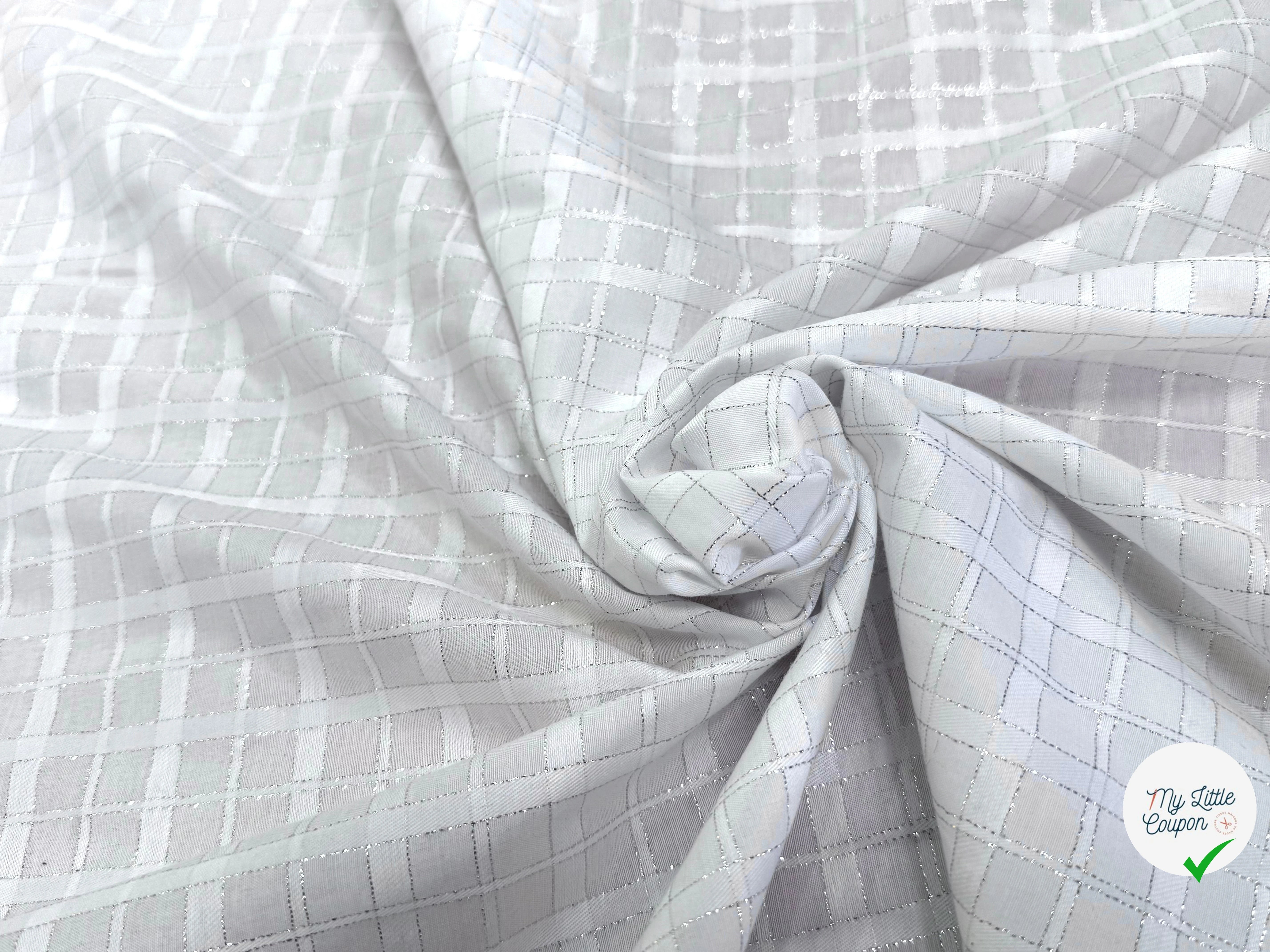 POPELINE POLYCOTON LUREX CARREAUX BLANC - My Little Coupon