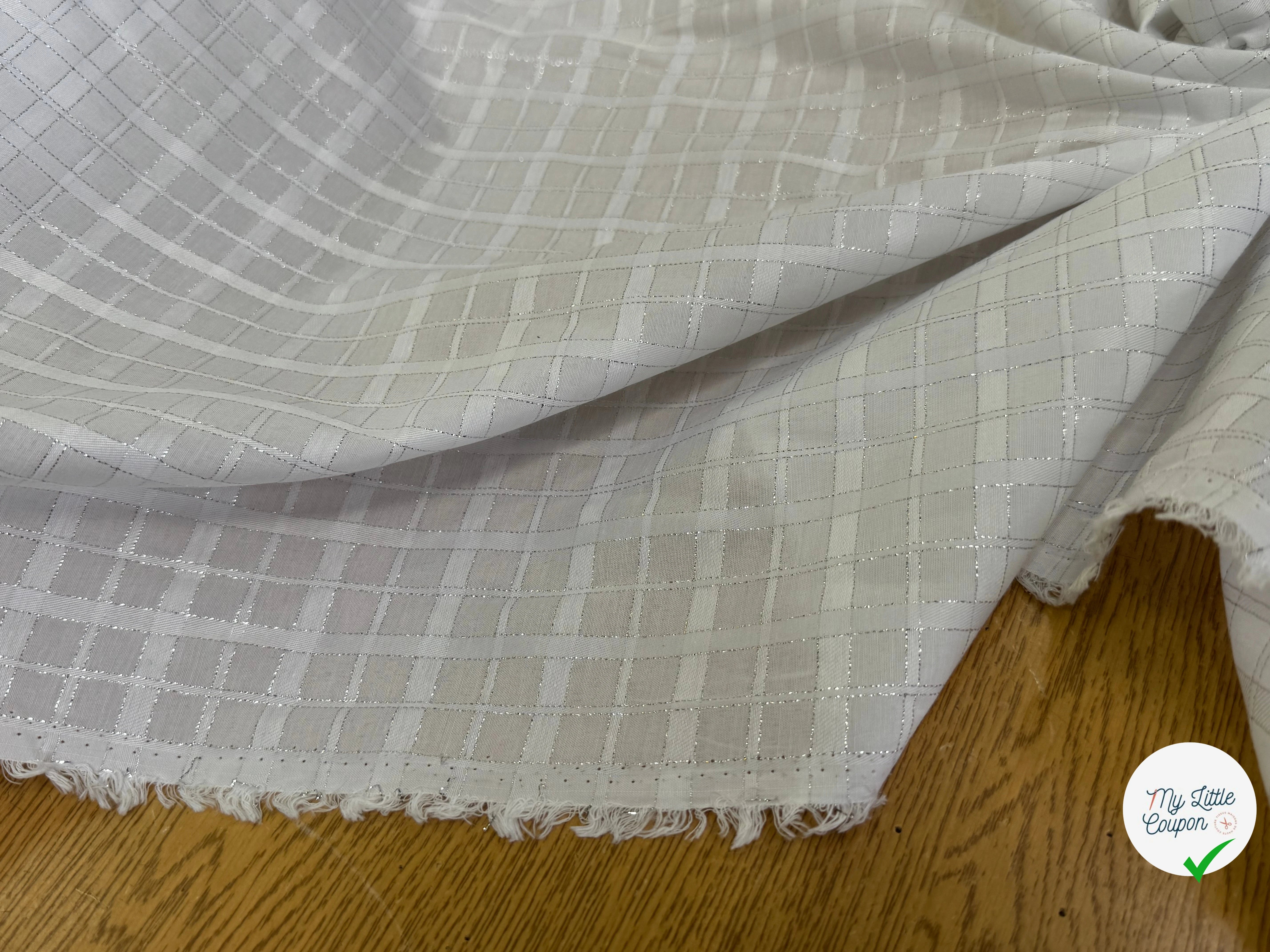 POPELINE POLYCOTON LUREX CARREAUX BLANC - My Little Coupon