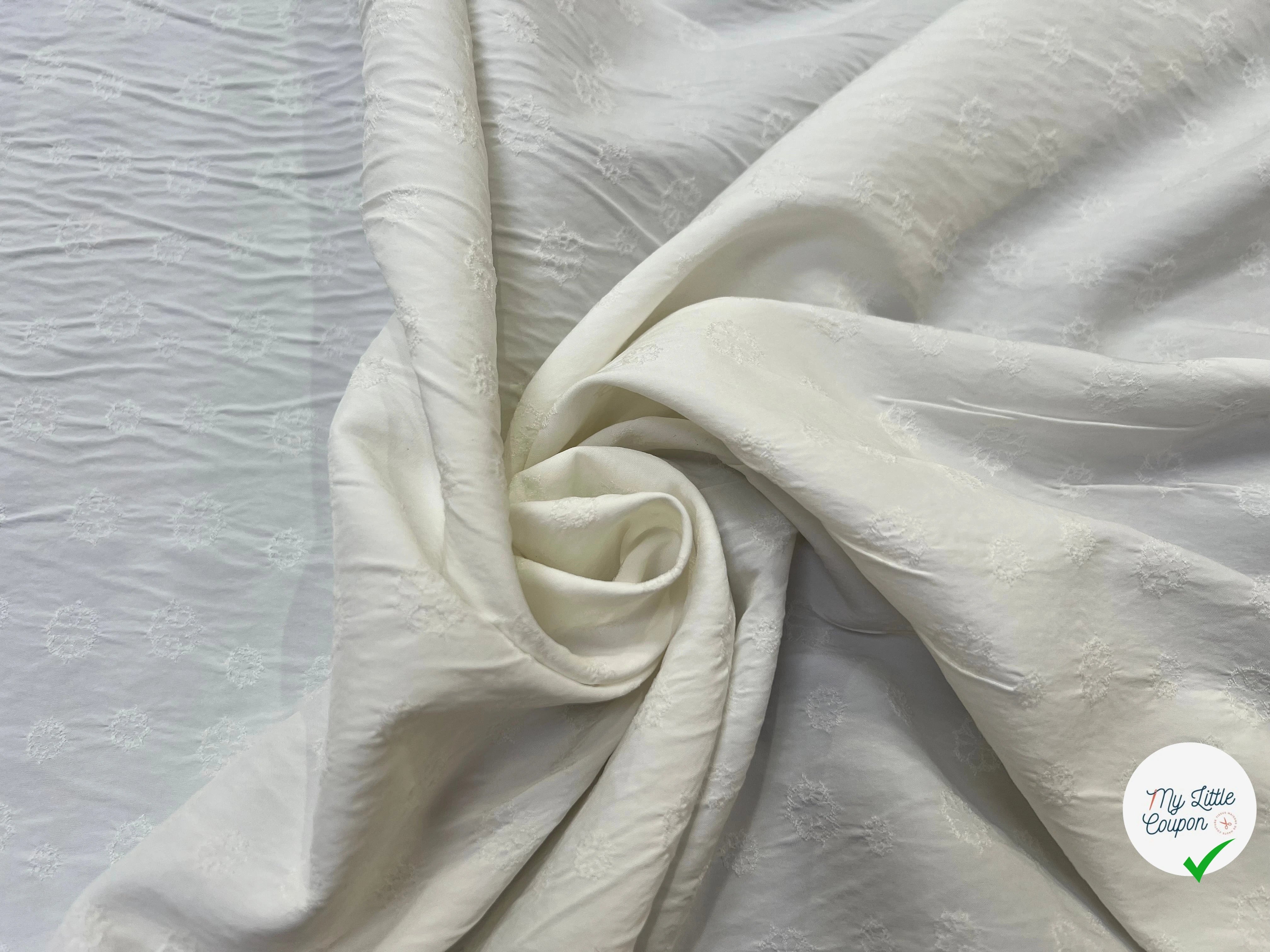 POPELINE STRETCH VISCOSE SOIE BLANCHE MOTIF ROCASE FLEUR - My Little Coupon