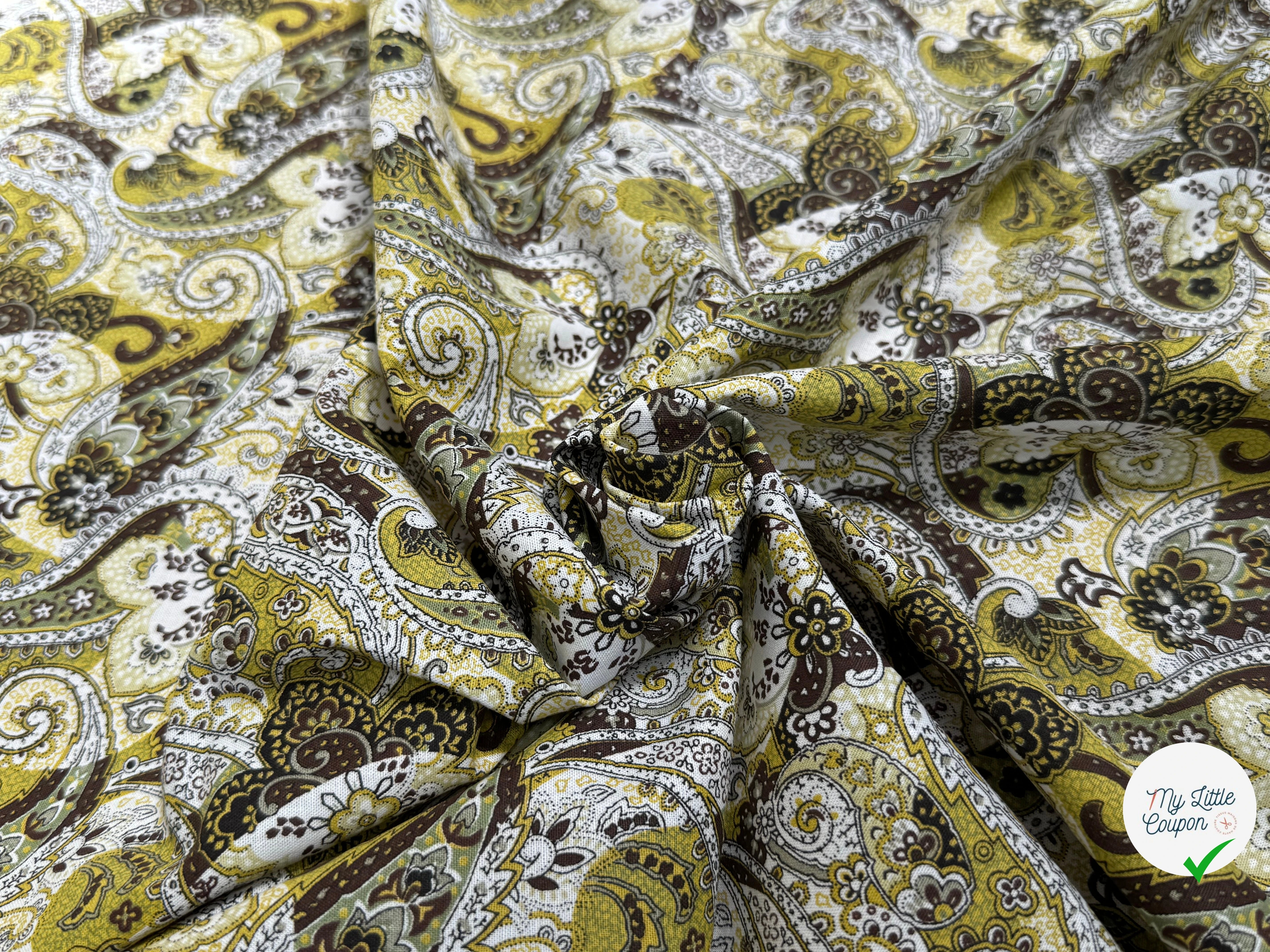 POPLEINE DE COTON VERT JAUNE PAISLEY - My Little Coupon