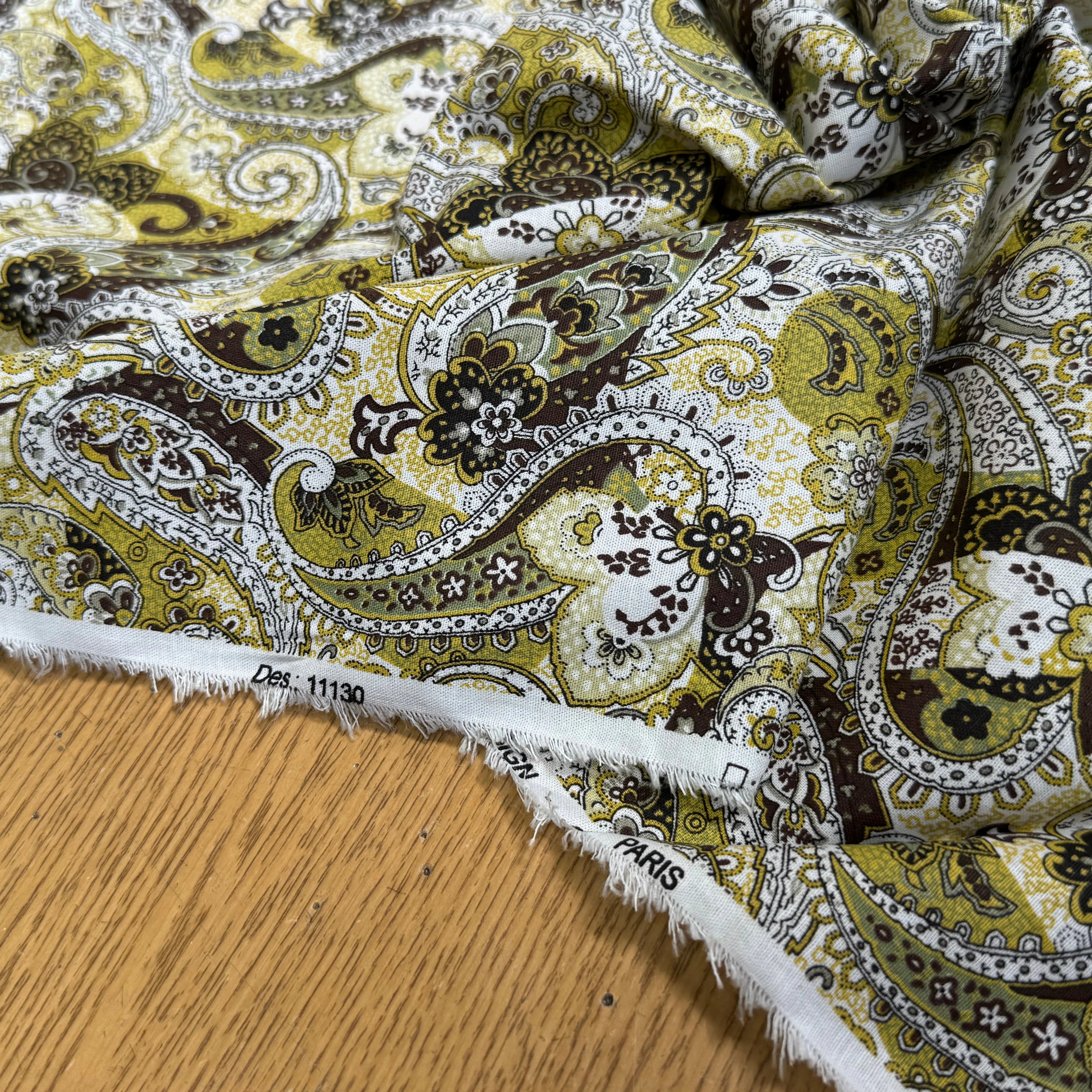 POPLEINE DE COTON VERT JAUNE PAISLEY - My Little Coupon