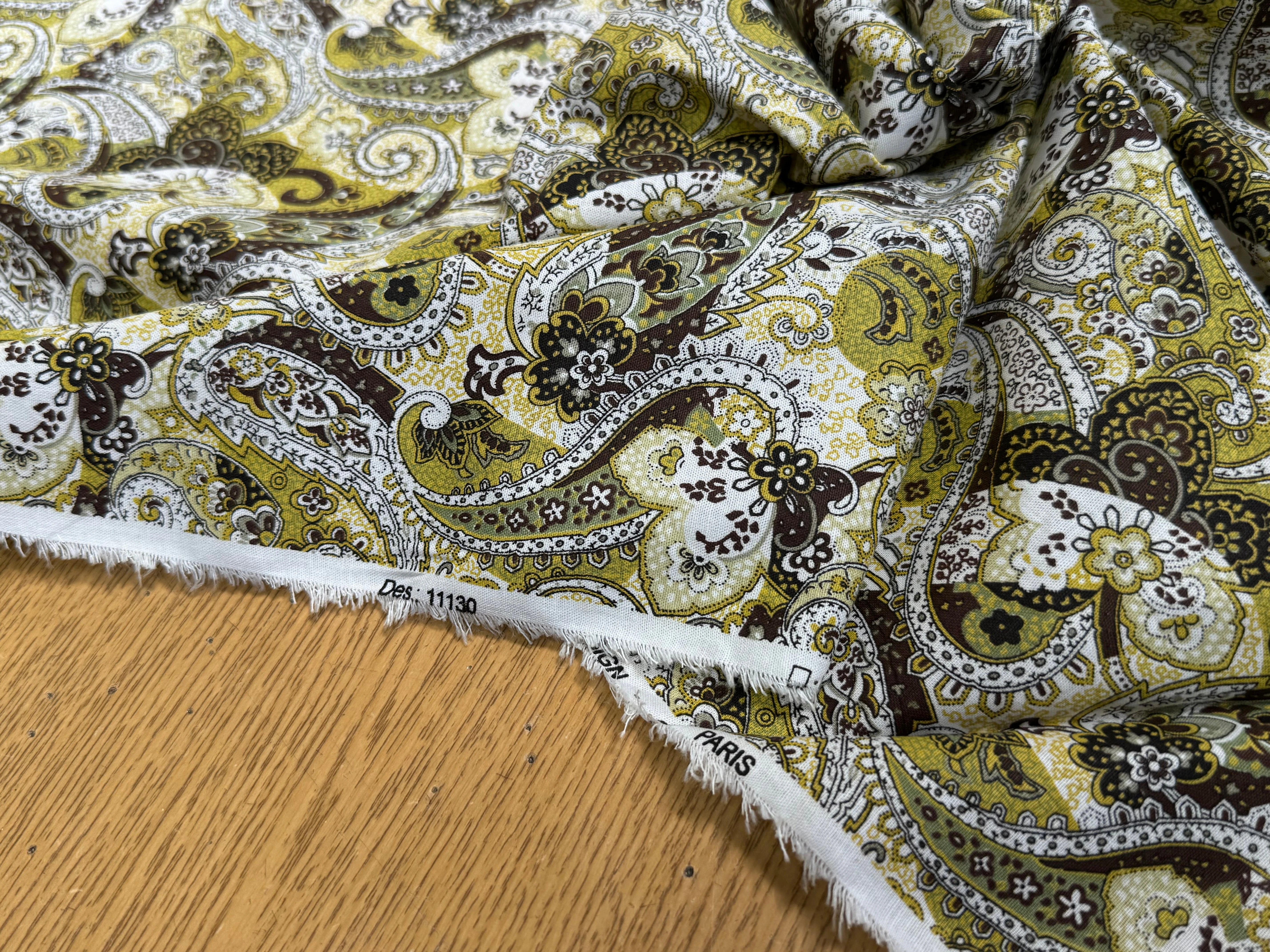 POPLEINE DE COTON VERT JAUNE PAISLEY - My Little Coupon
