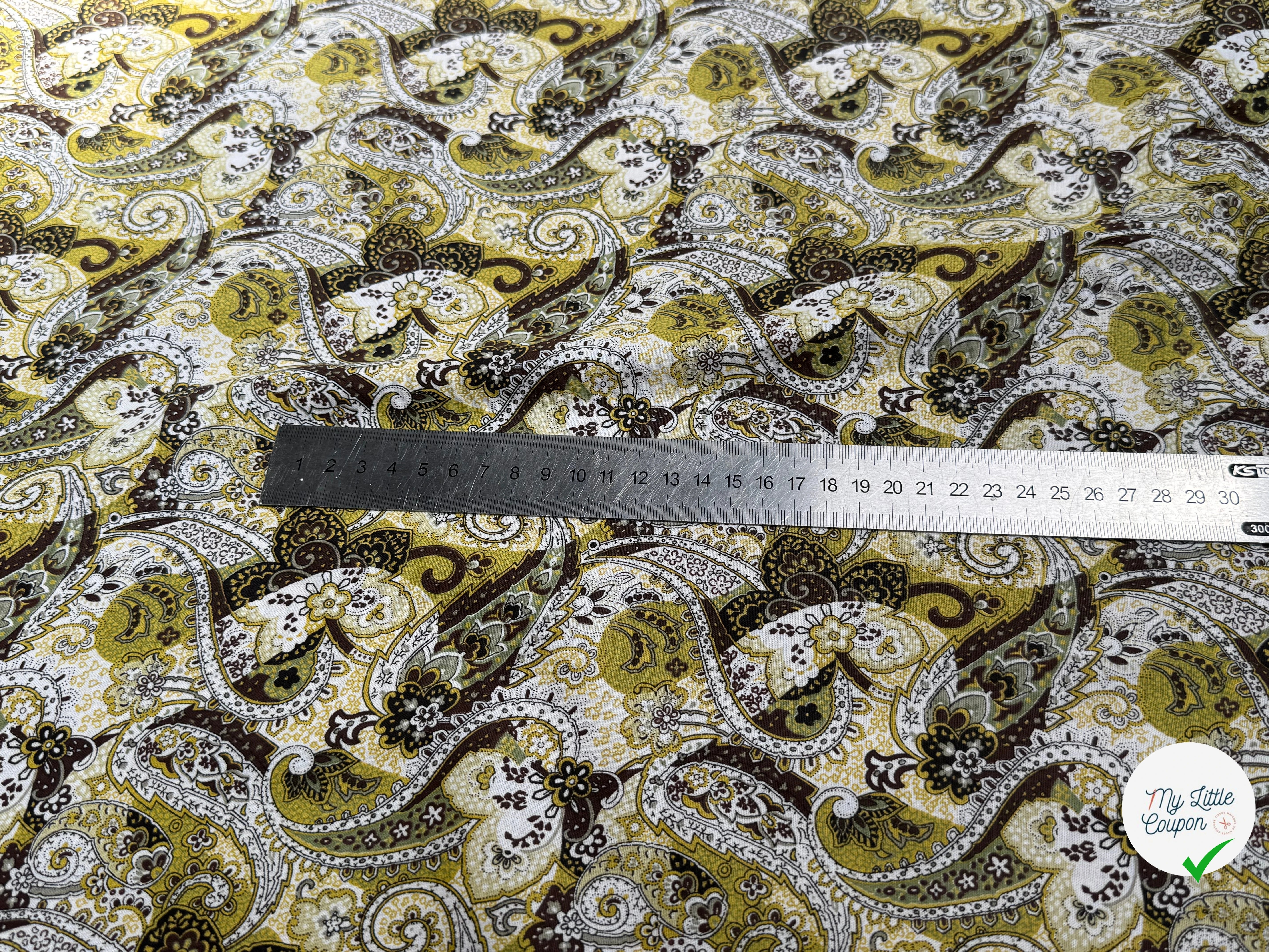 POPLEINE DE COTON VERT JAUNE PAISLEY - My Little Coupon
