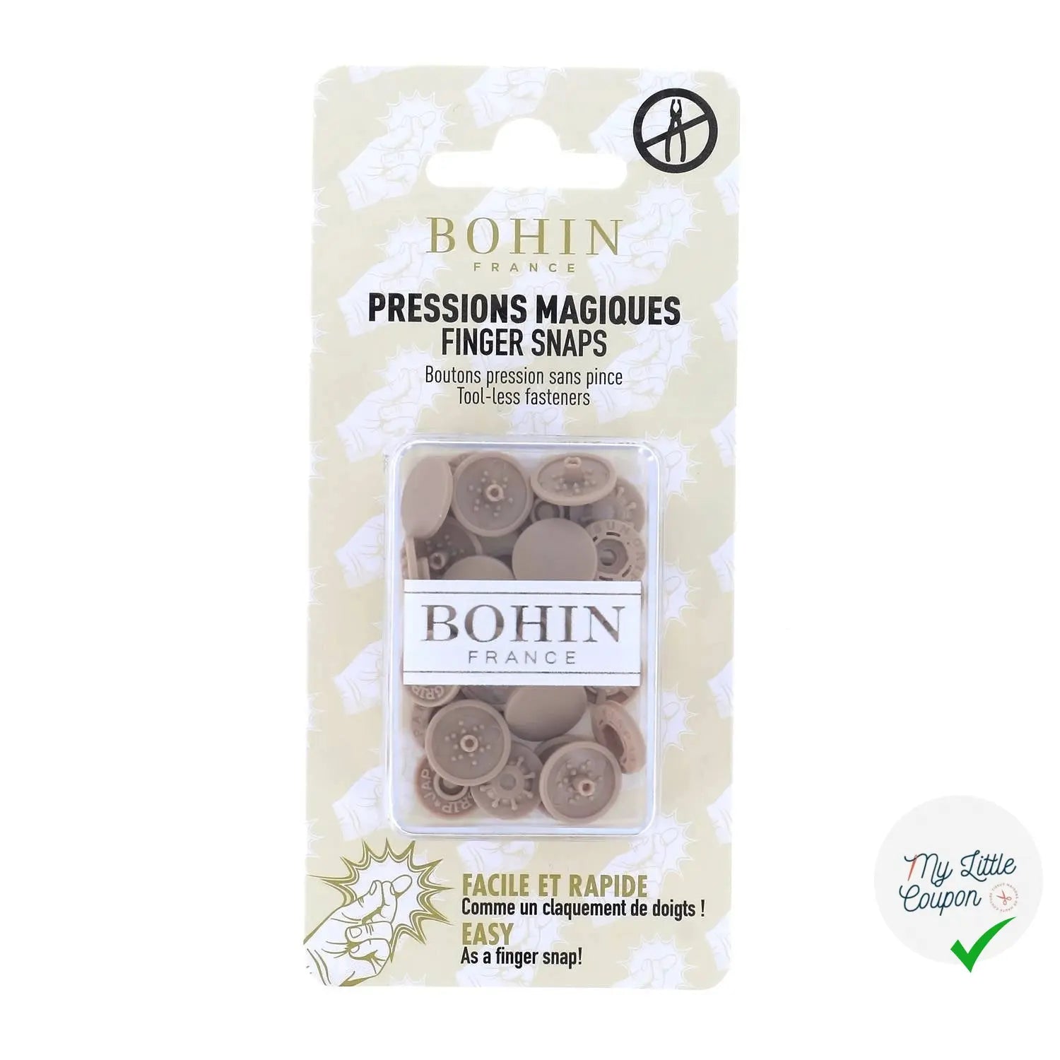 PRESSIONS MAGIQUES - BOUTONS PRESSIONS SANS PINCE 13MM BEIGE - My Little Coupon
