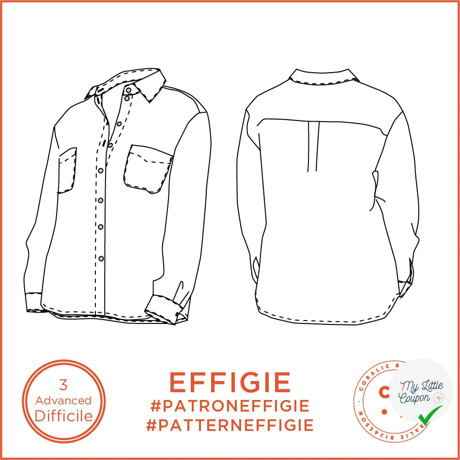 Patron Effigie - Chemise - FR 34/56, US 2/24, UK 6/28- Difficile - My Little Coupon