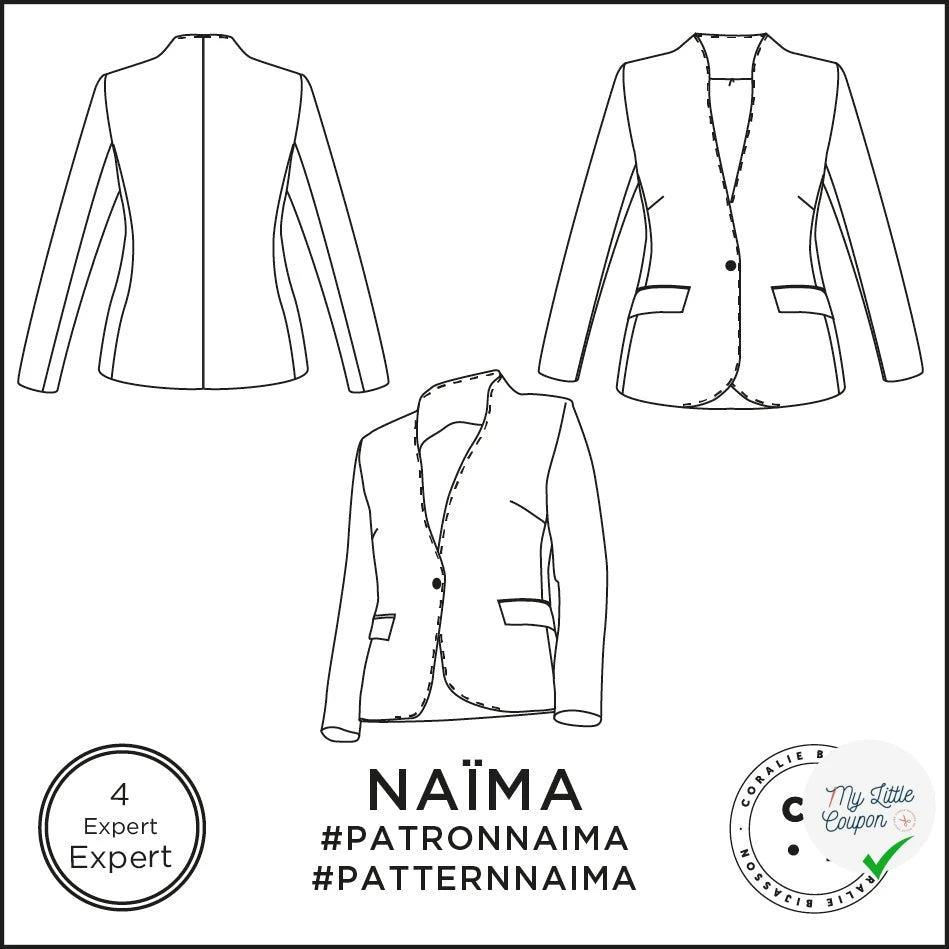 Patron Naïma - Veste - FR 34/56, US 2/24, UK 6/28 - Difficile - My Little Coupon