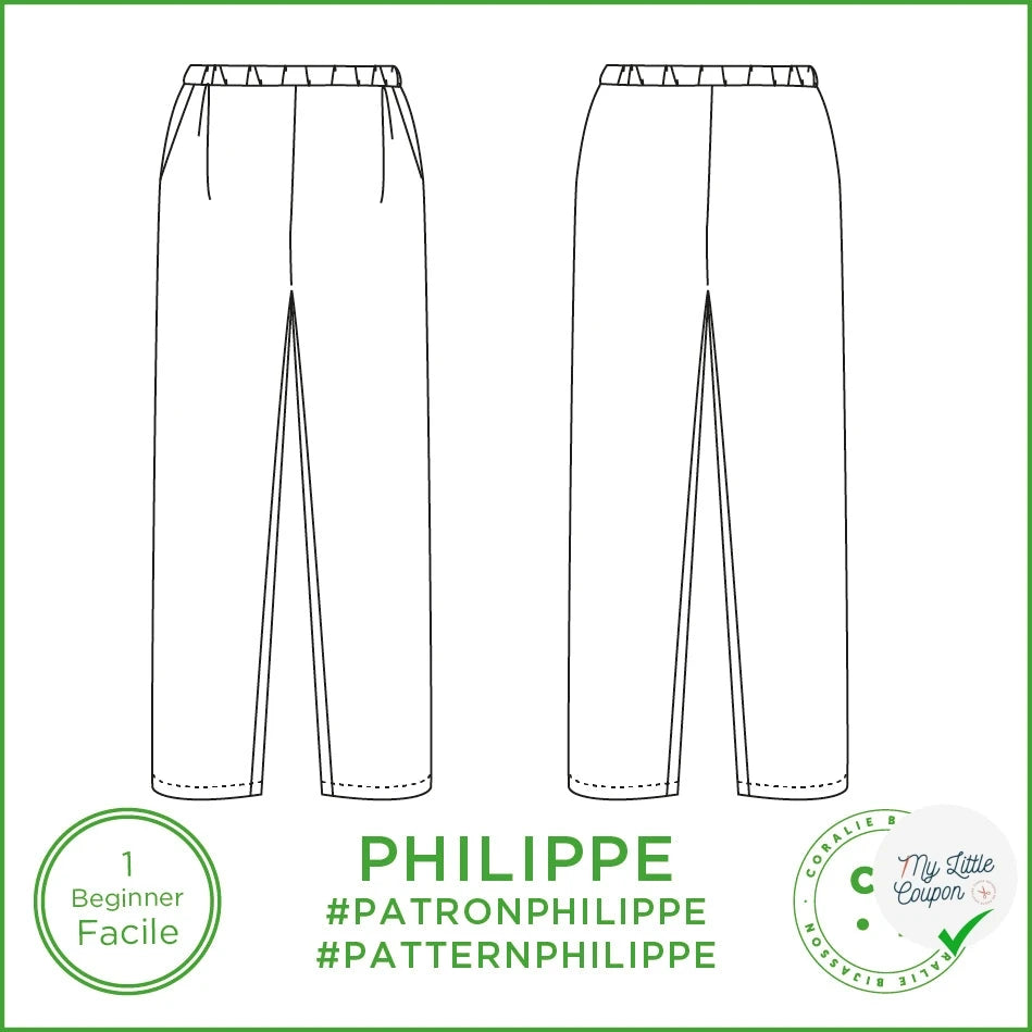 Patron Philippe - Pantalon - FR 34/56, US 2/24, UK 6/28 - Facile - My Little Coupon