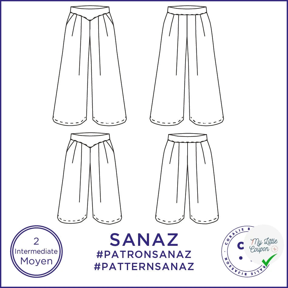 Patron Sanaz - Jupe culotte - FR 34/56, US 2/24, UK 6/28 - Moyen - My Little Coupon