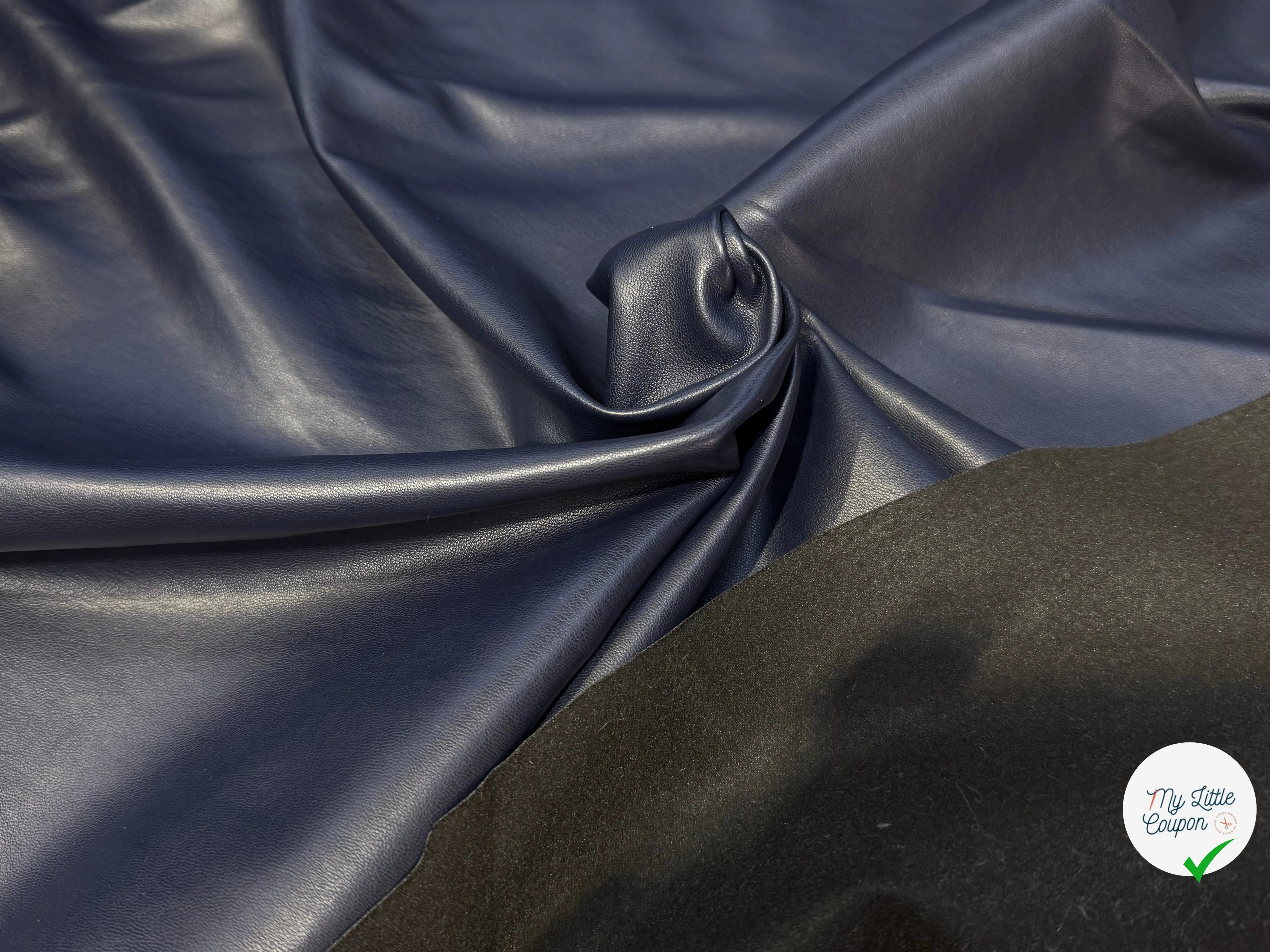 SATIN CUIR STRETCH BLEU MARINE QUALITÉ COUTURE - My Little Coupon
